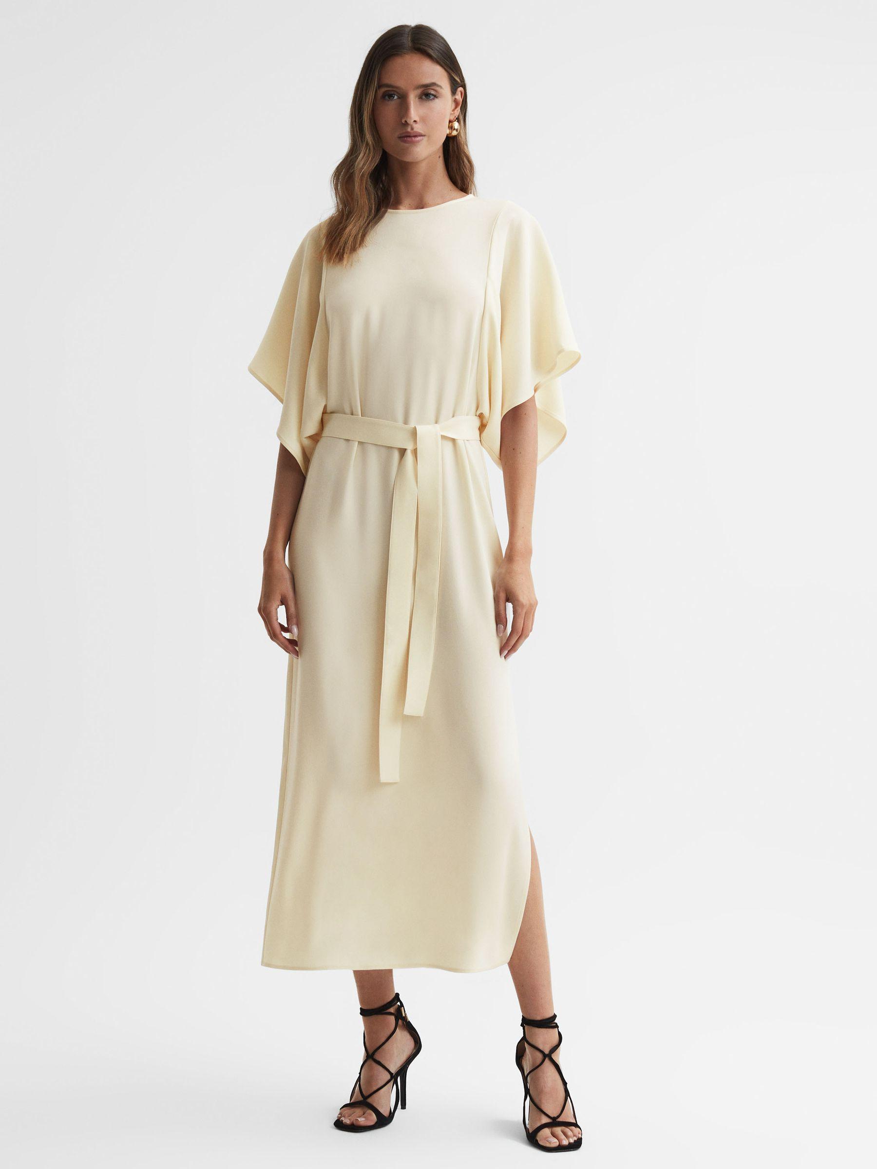 Cape-Sleeve Midi Dress in Lemon Product Image