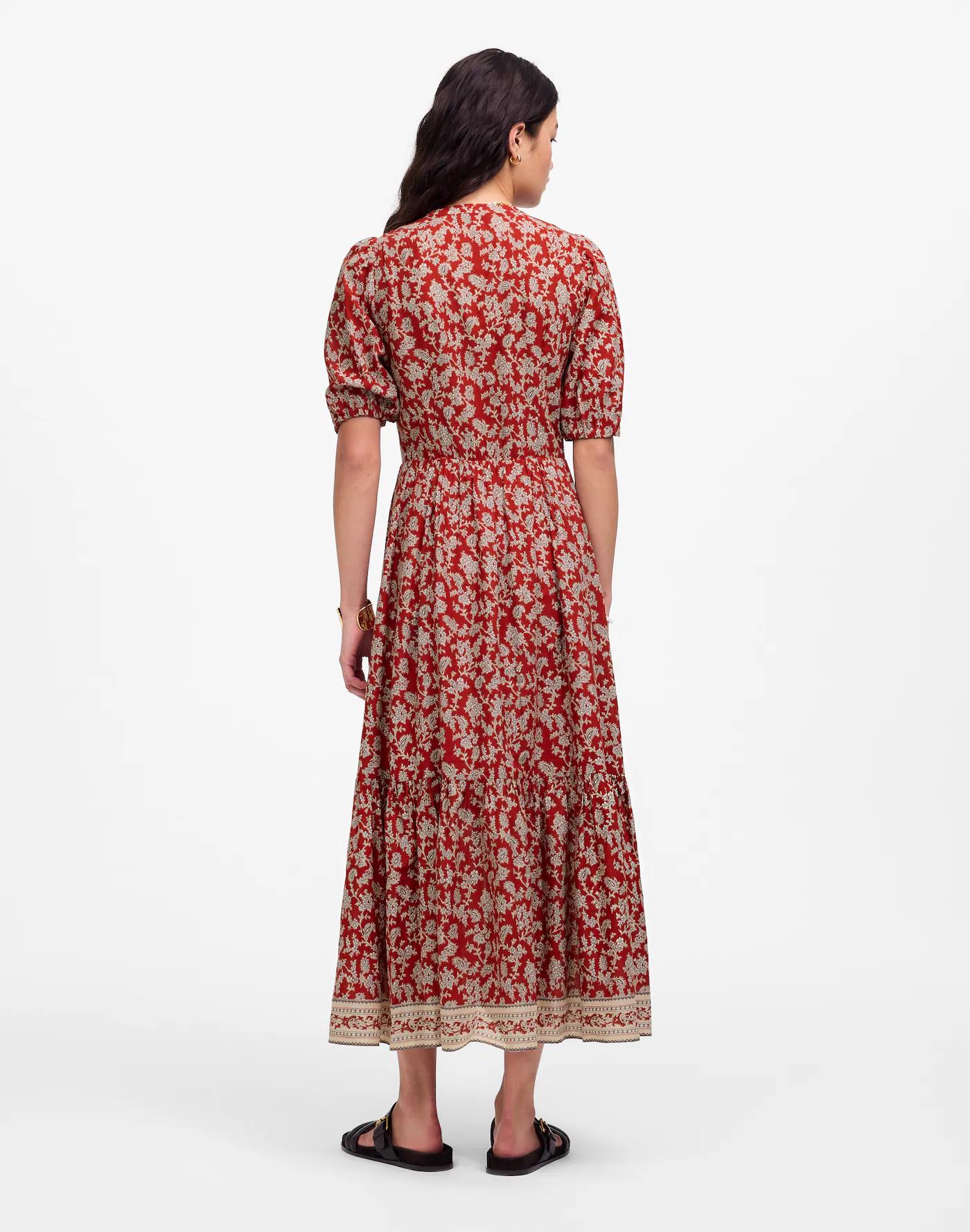 Pintucked Puff-Sleeve Midi Dress in Floral Product Image