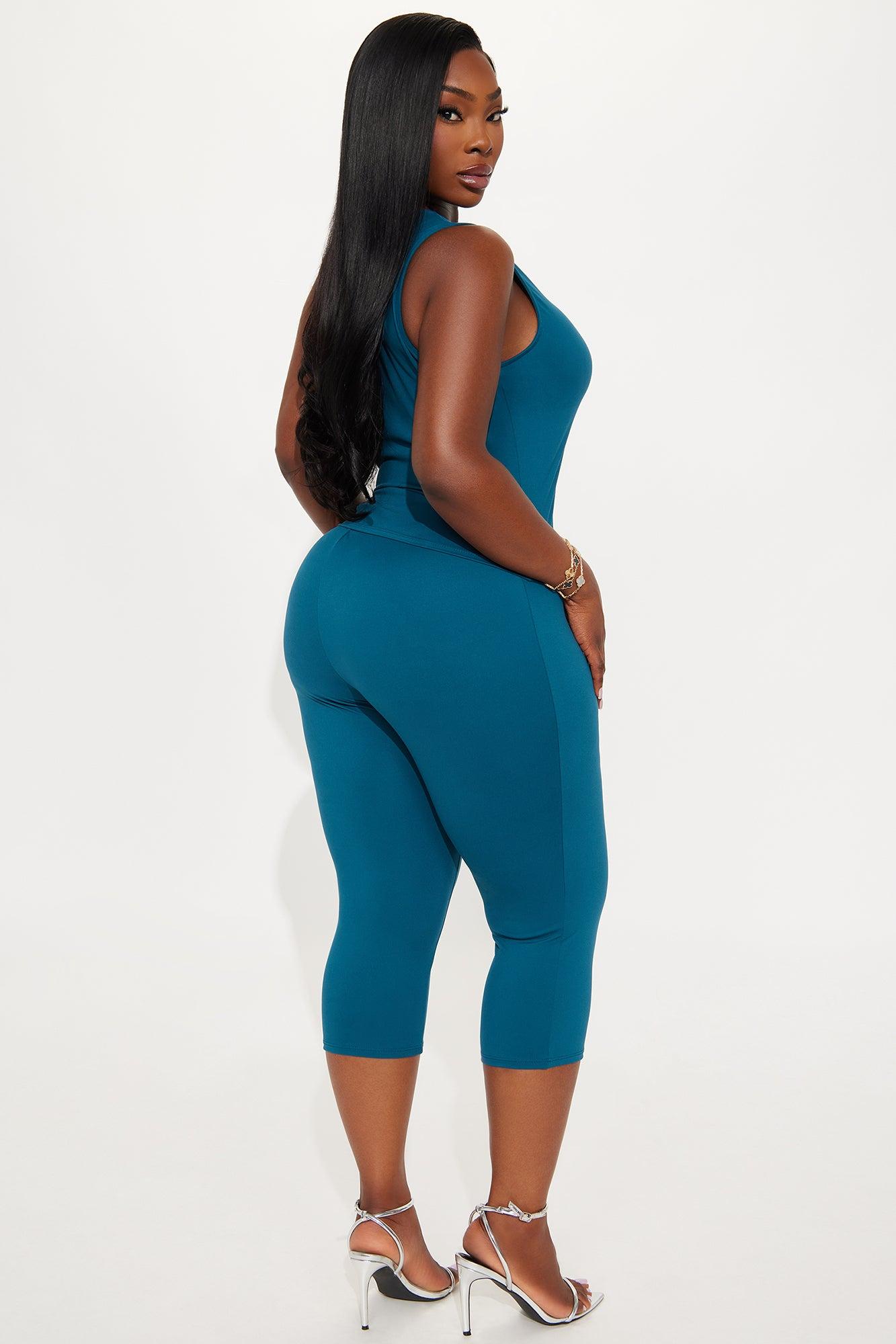 All Day Sleek Matte Tricot Capri Set - Teal Female Product Image