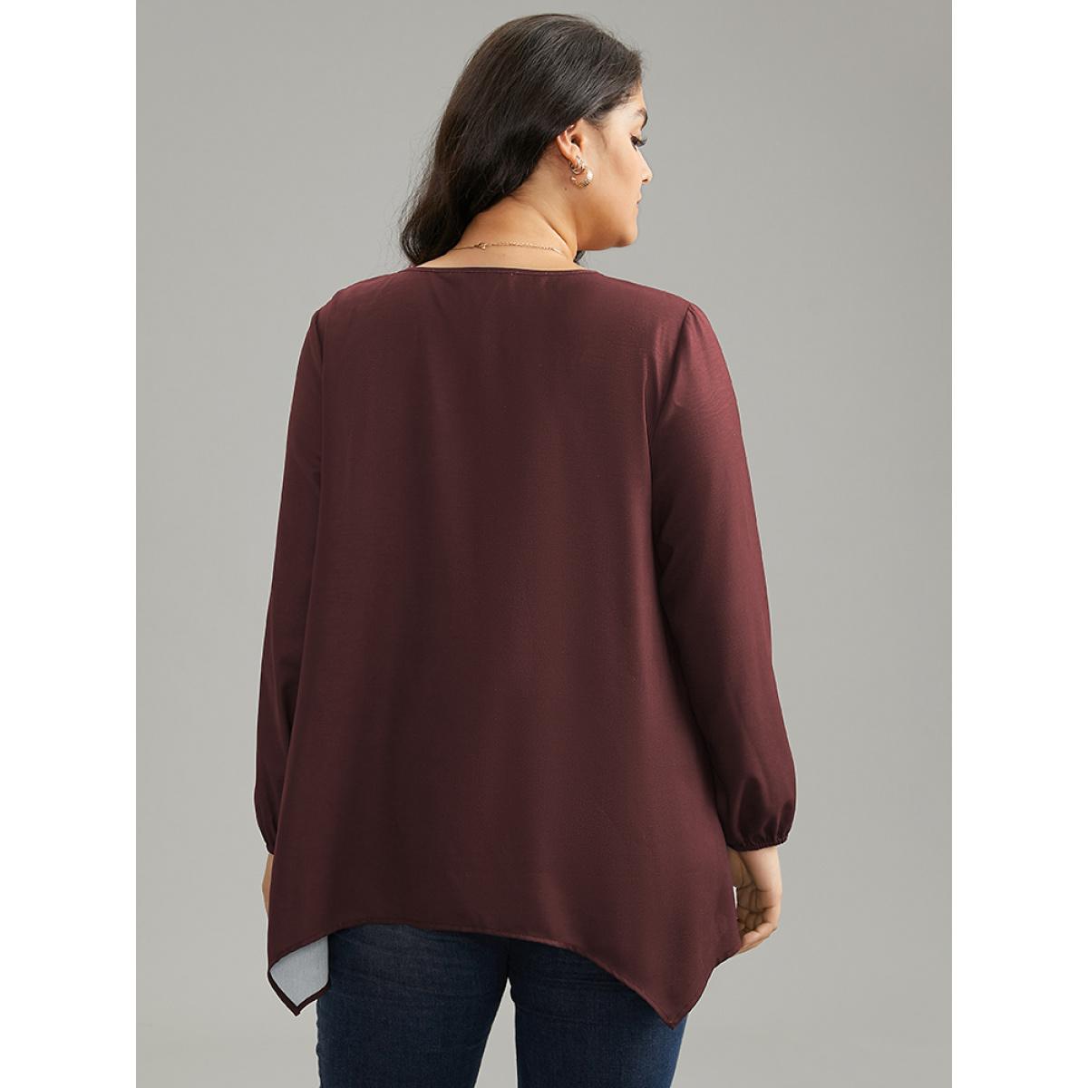 Plus Size Scarlet Butterfly Crew Neck Lantern Sleeve Hanky Hem Blouse Women Elegant Long Sleeve Round Neck Work Blouses BloomChic 28/5X Product Image