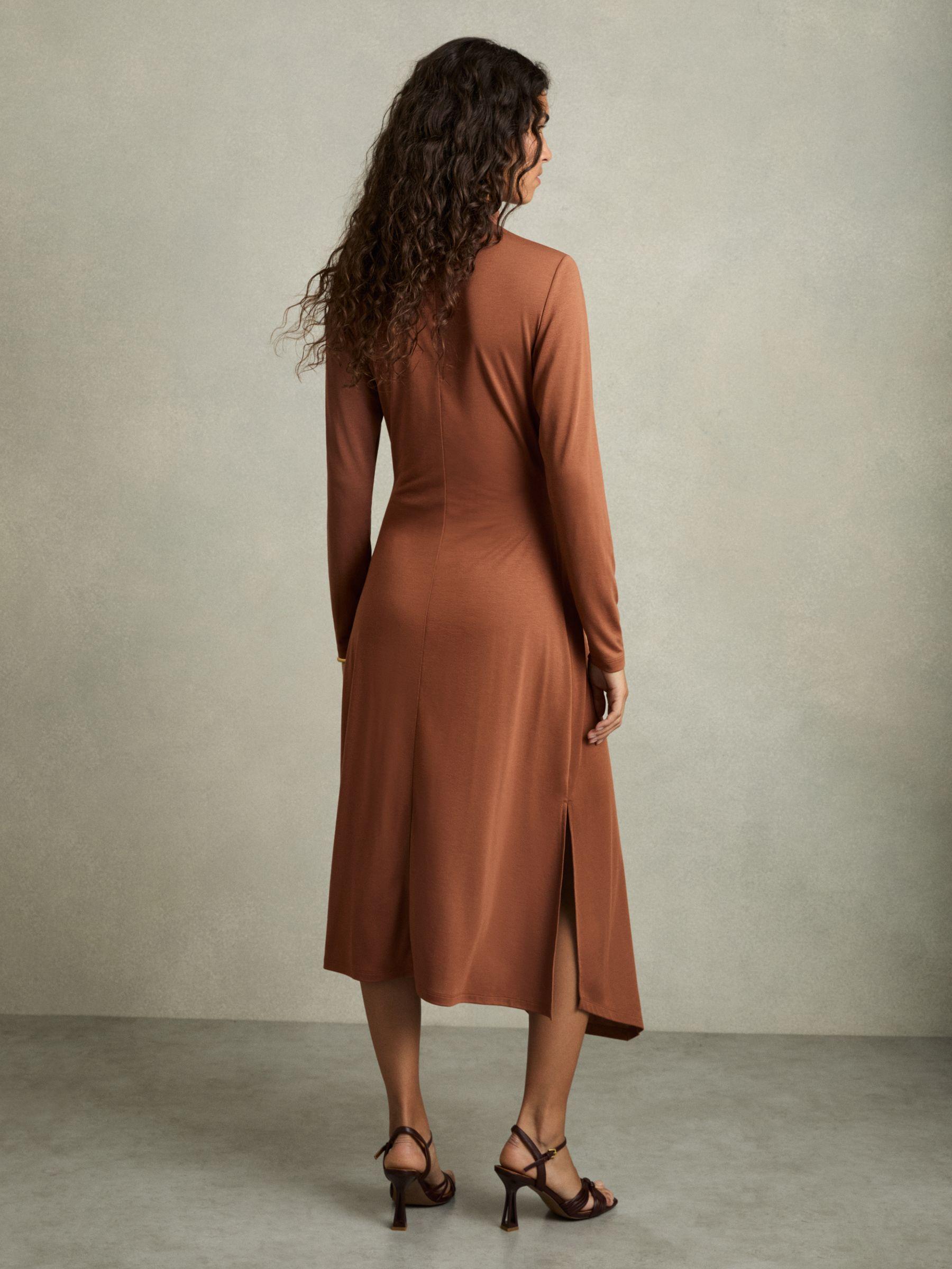 Petite Draped Jersey Midi Dress in Camel Product Image