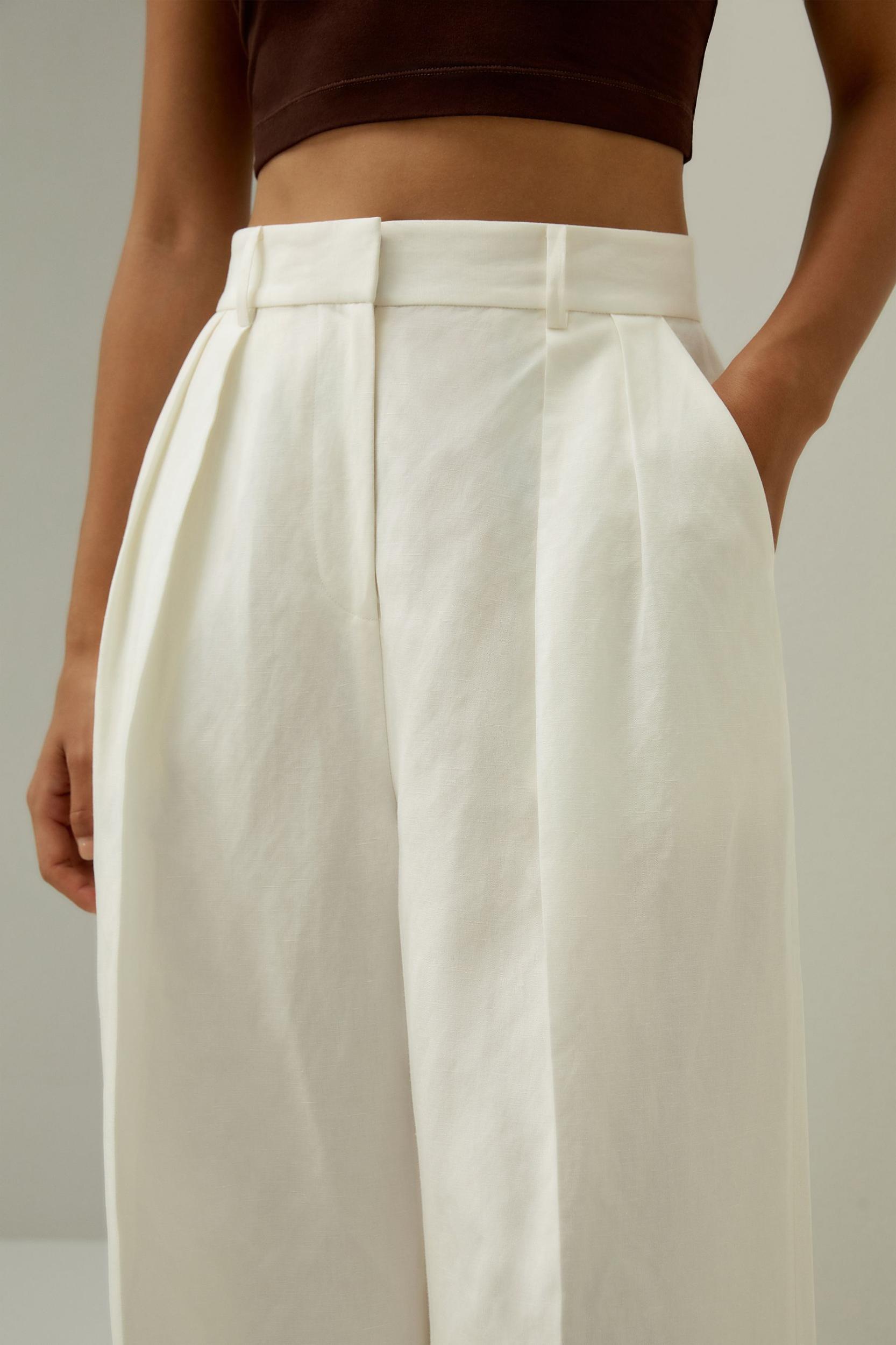 Front-Pleated Silk-Linen Blend Trousers Product Image