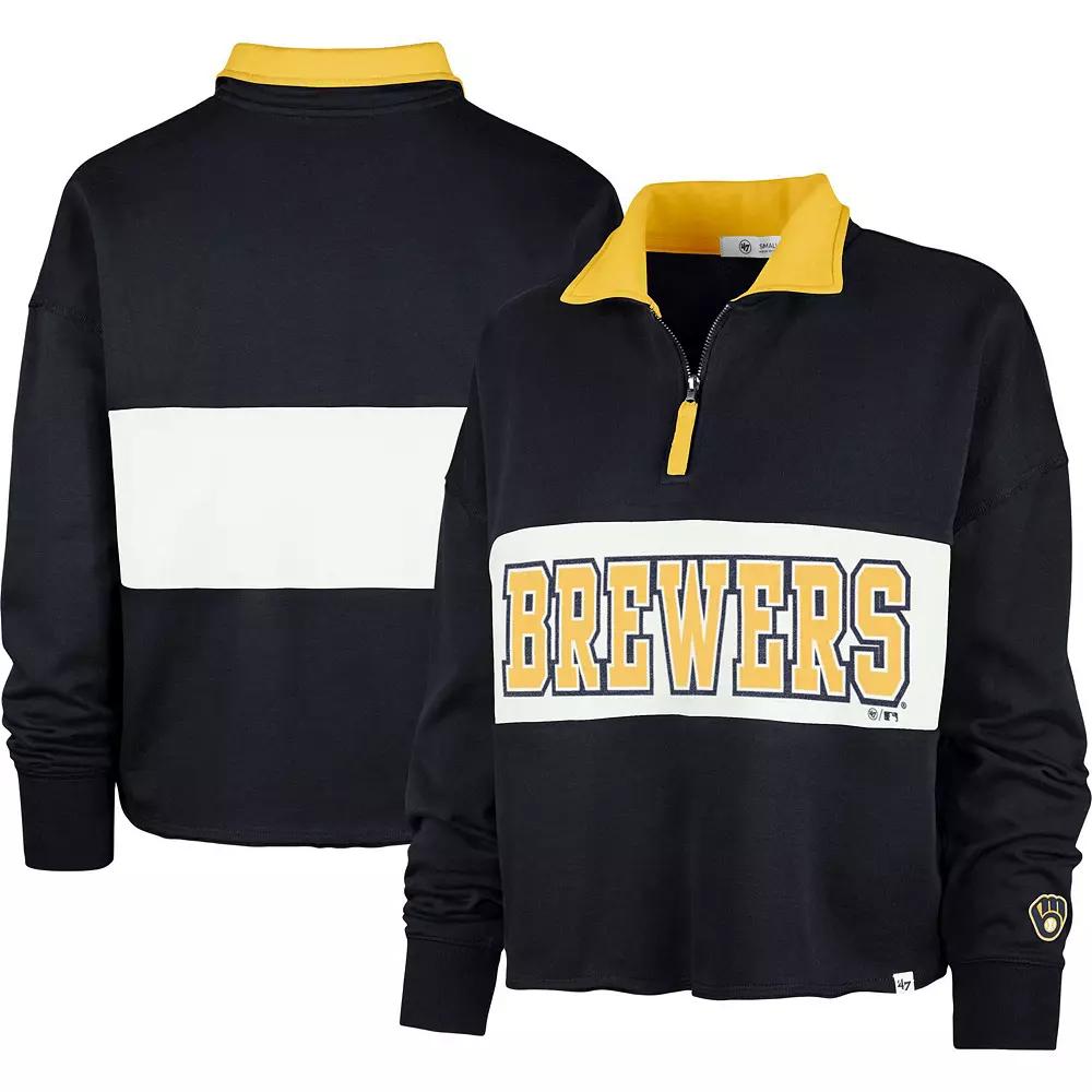 Women's '47 Navy Milwaukee Brewers Remi Quarter-Zip Cropped Top,  Product Image