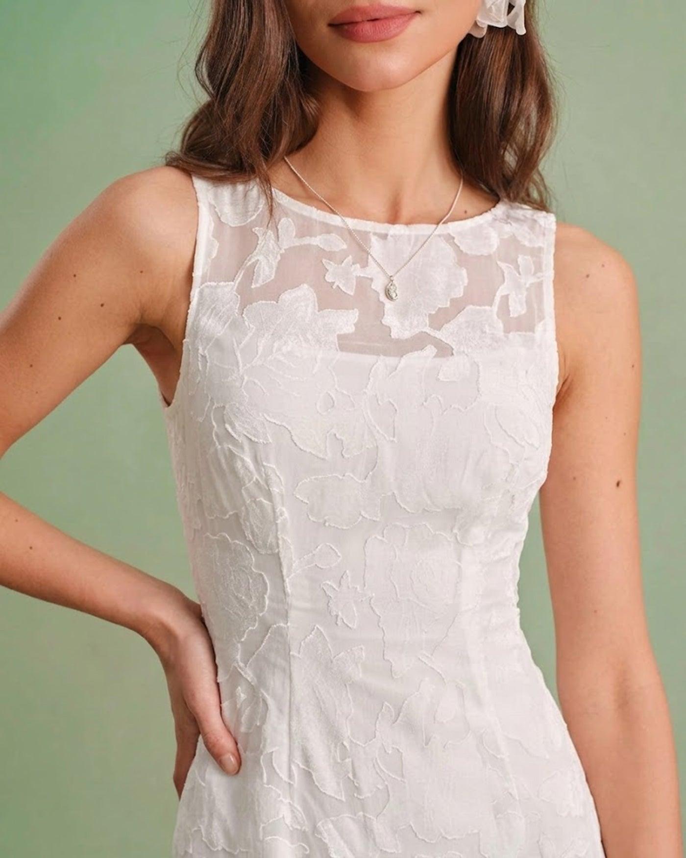 White Lace Boat Neck Midi Dress Product Image