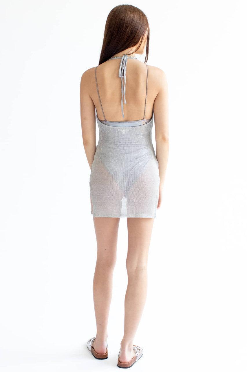 Silver Mesh Halter Mini Dress Product Image