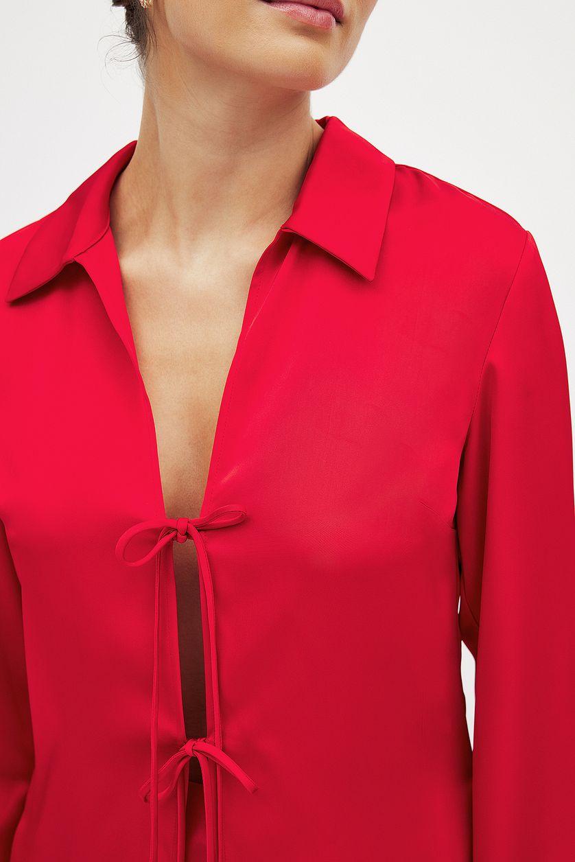 Tie Front Satin Blouse Product Image
