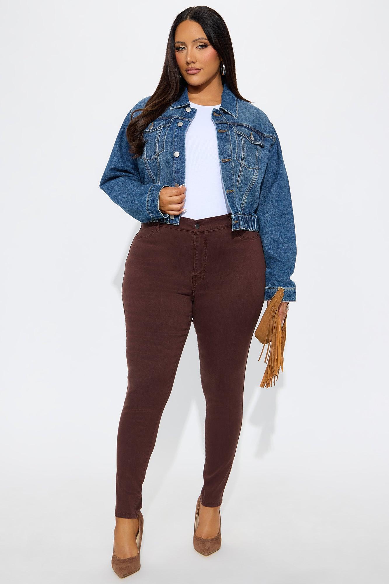 Classic Mid Waist Soft Stretch Skinny Jeans - Brown Female Product Image