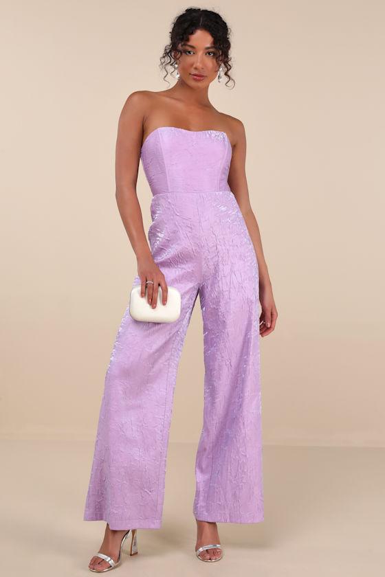 Ciela Lavender Textured Strapless Wide-Leg Jumpsuit Product Image