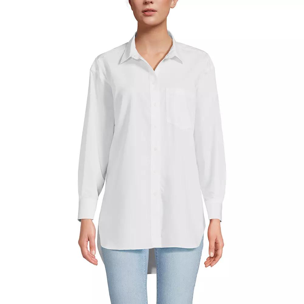 Women's Lands' End No Iron Oversized Tunic Button Down Shirt, Size: XL, White Product Image