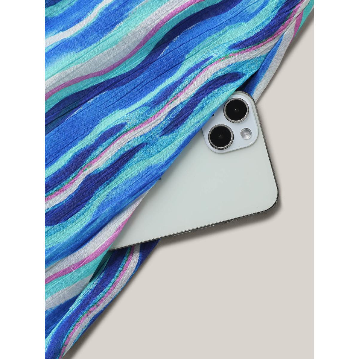 Plus Size Nautical Waves Shirred Waist Midi Dress Cerulean Women V-neck Short sleeve Curvy BloomChic 30/6X Product Image