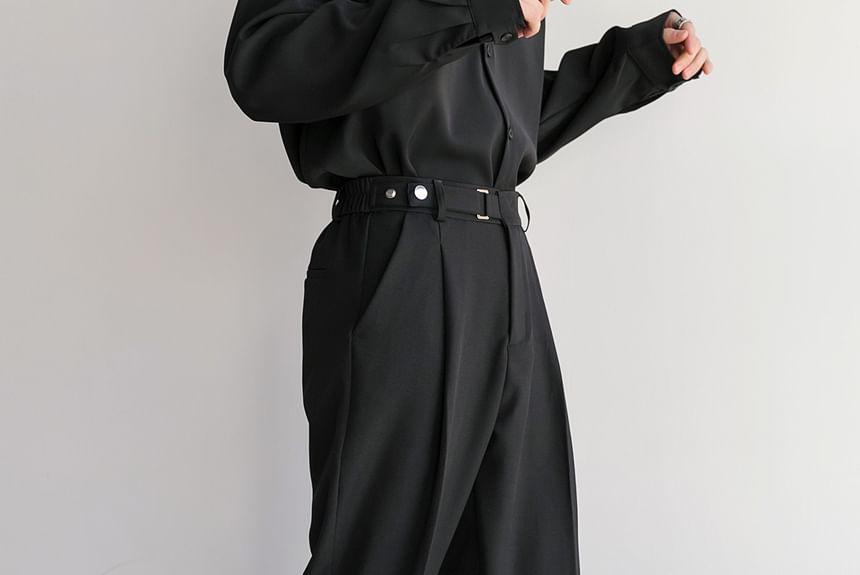 Mid Rise Plain Straight Leg Dress Pants Product Image