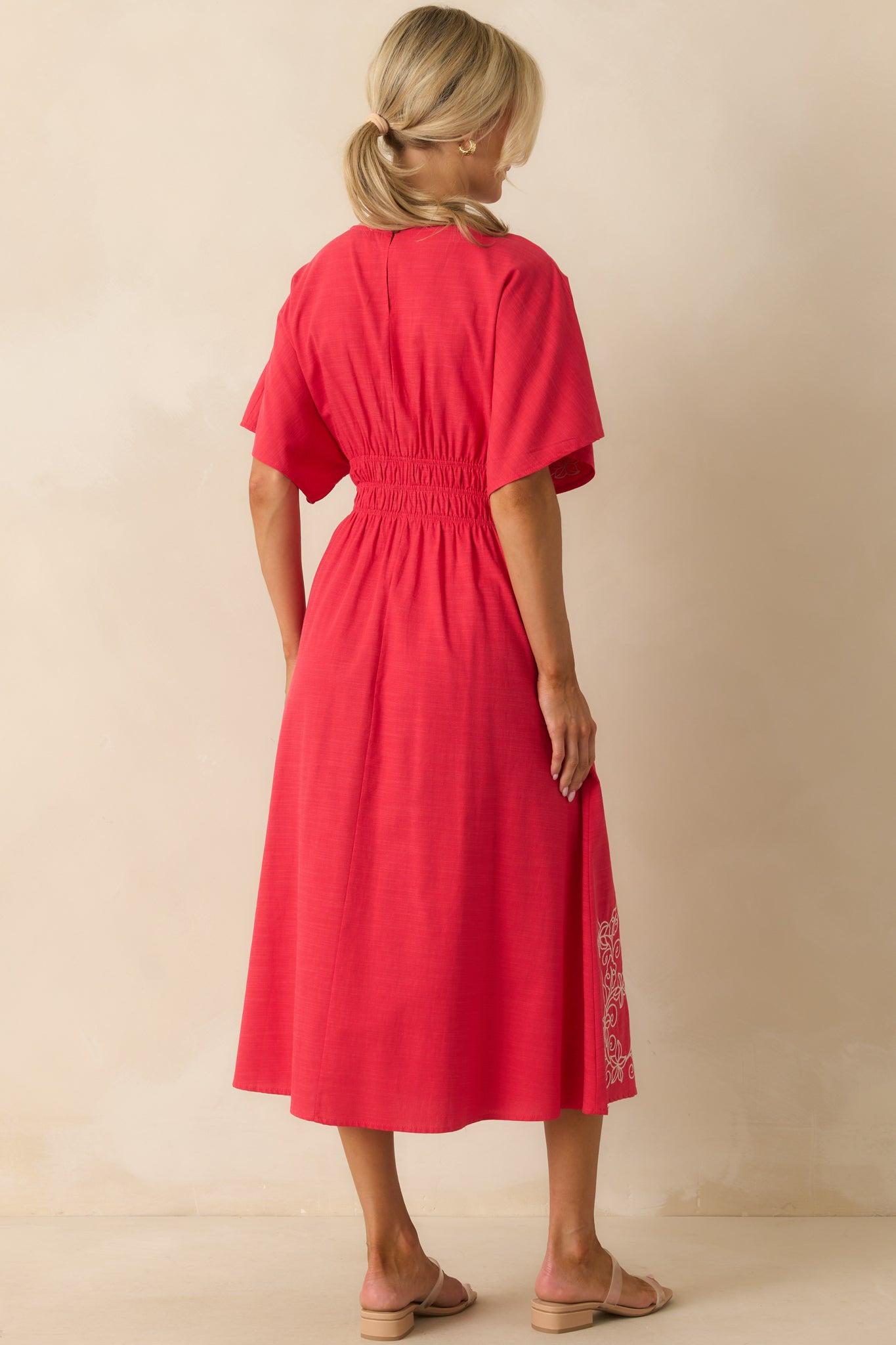 Finding Your Way Red Floral Embroidered Cotton Midi Dress Product Image