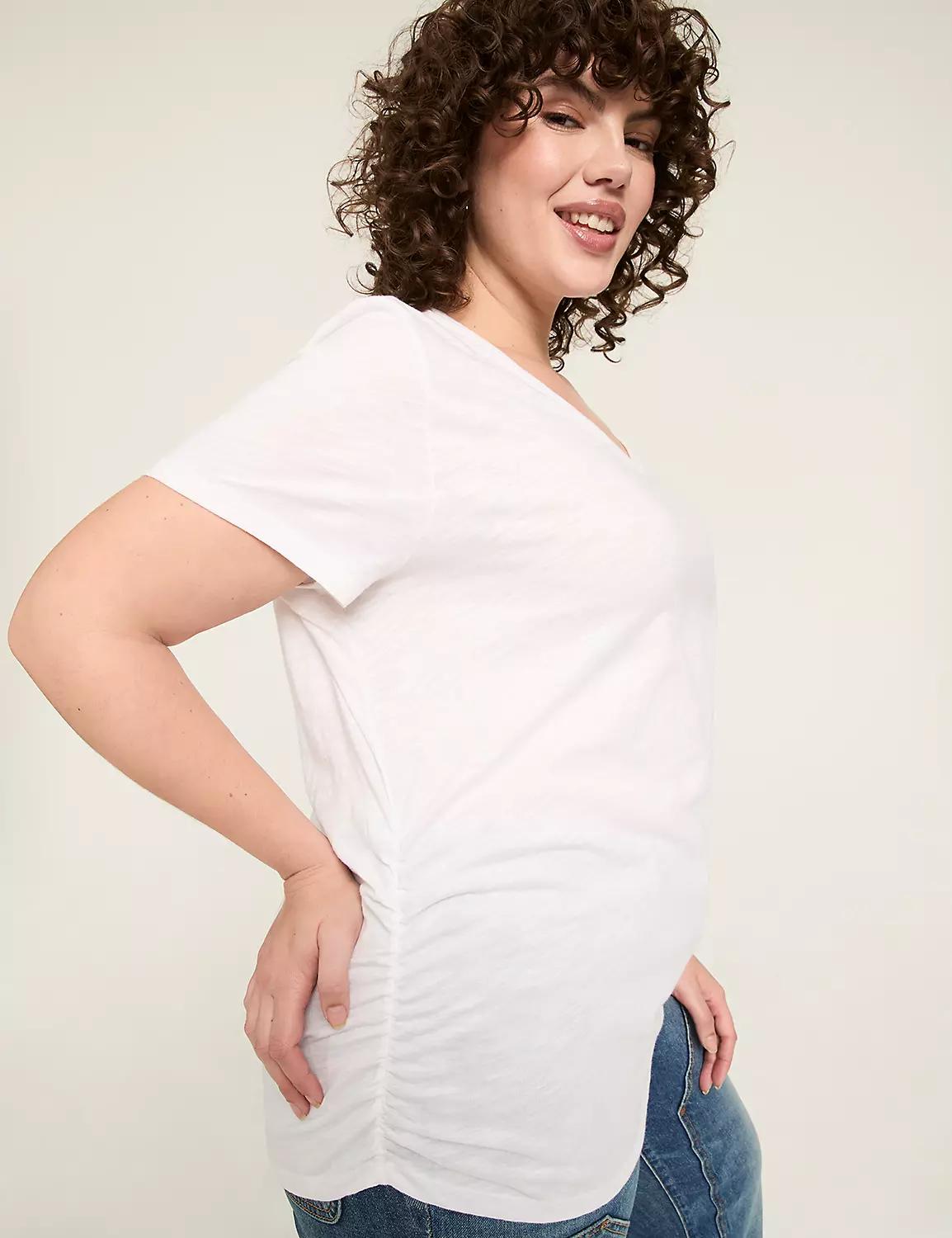 Short-Sleeve V-Neck Side-Ruched Tee Product Image