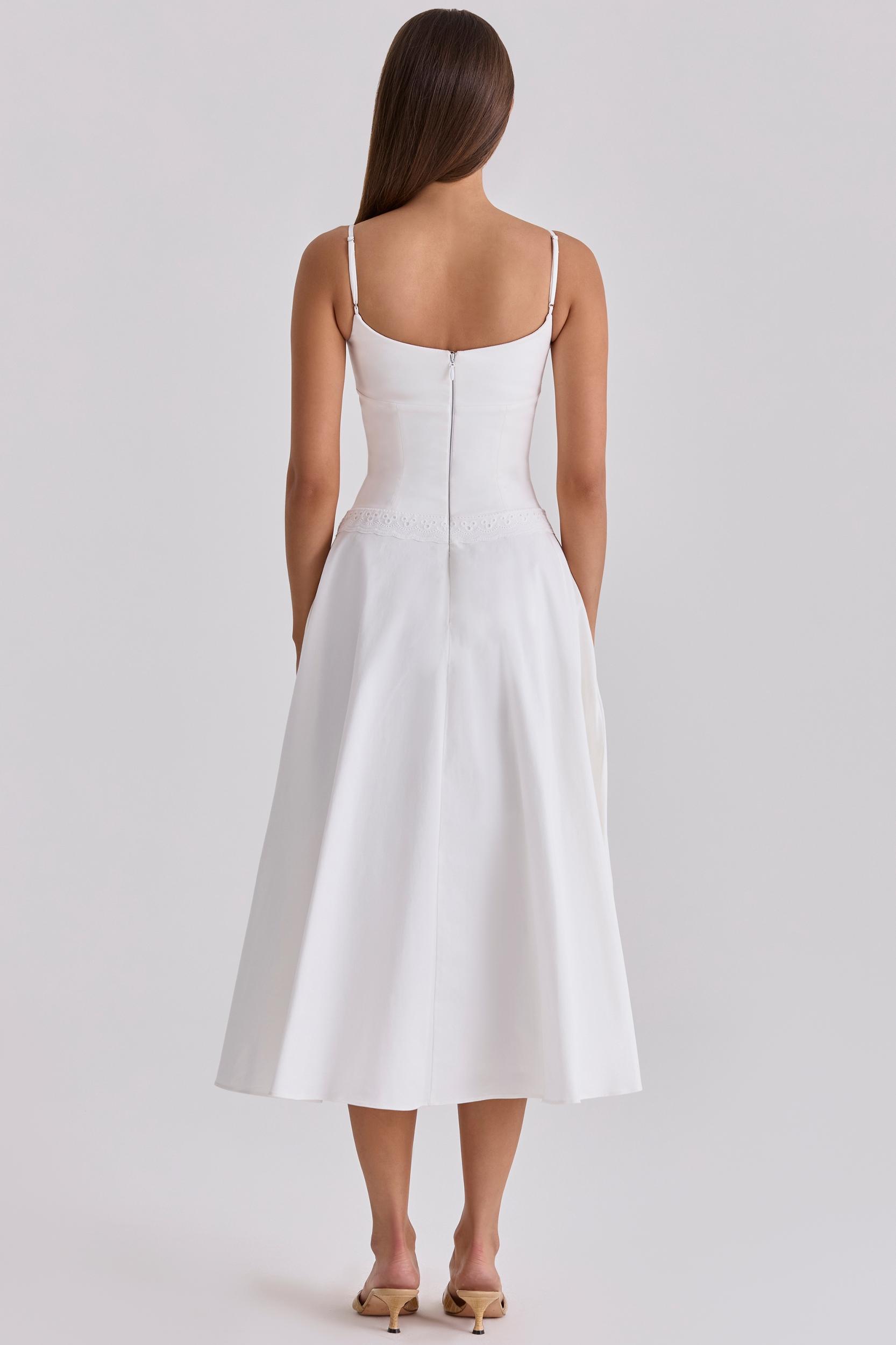 Liora  white cotton broderie anglaise trim midi sundress Product Image
