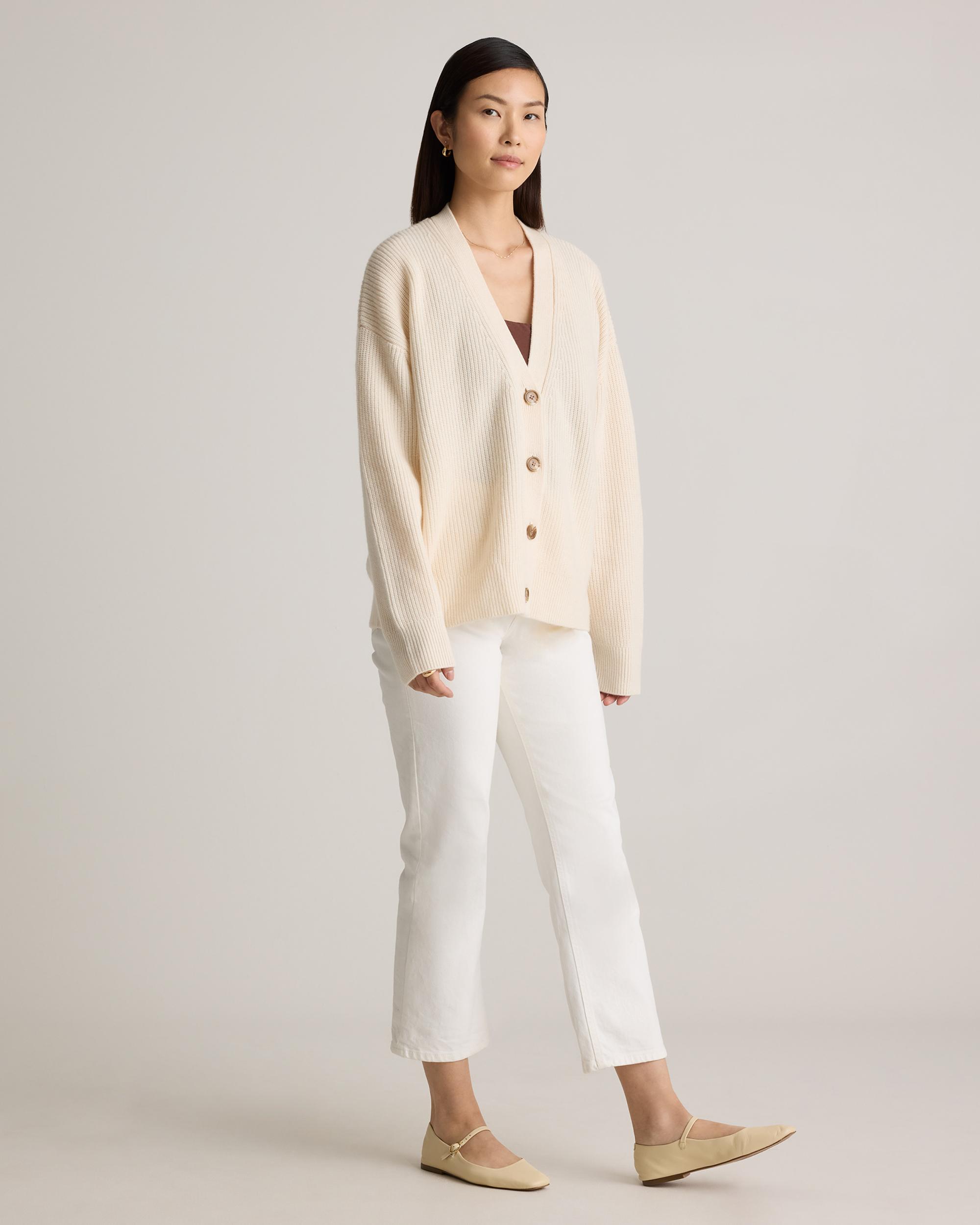 Quince | Women's Mongolian Cashmere Fisherman Boxy Cropped Cardigan Sweater Size XL Product Image