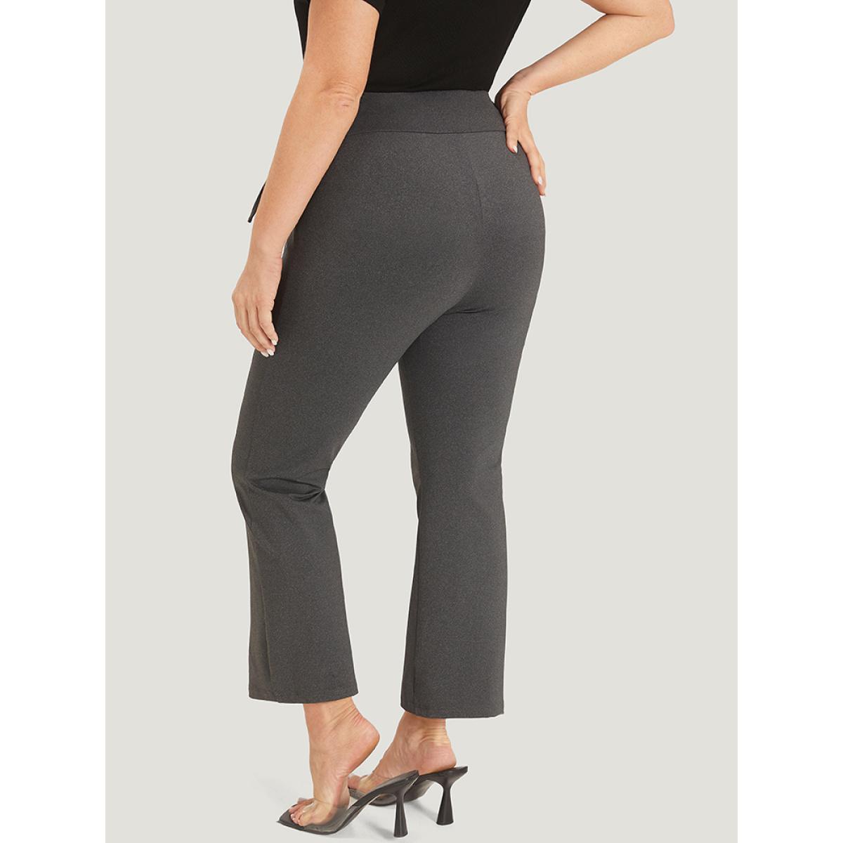 Plus Size Plain Drawstring Side Ruched Bootcut Wideband Waist Leggings Women DarkGray Elegant High stretch Bootcut High Rise Dailywear Leggings BloomChic 10/M Product Image