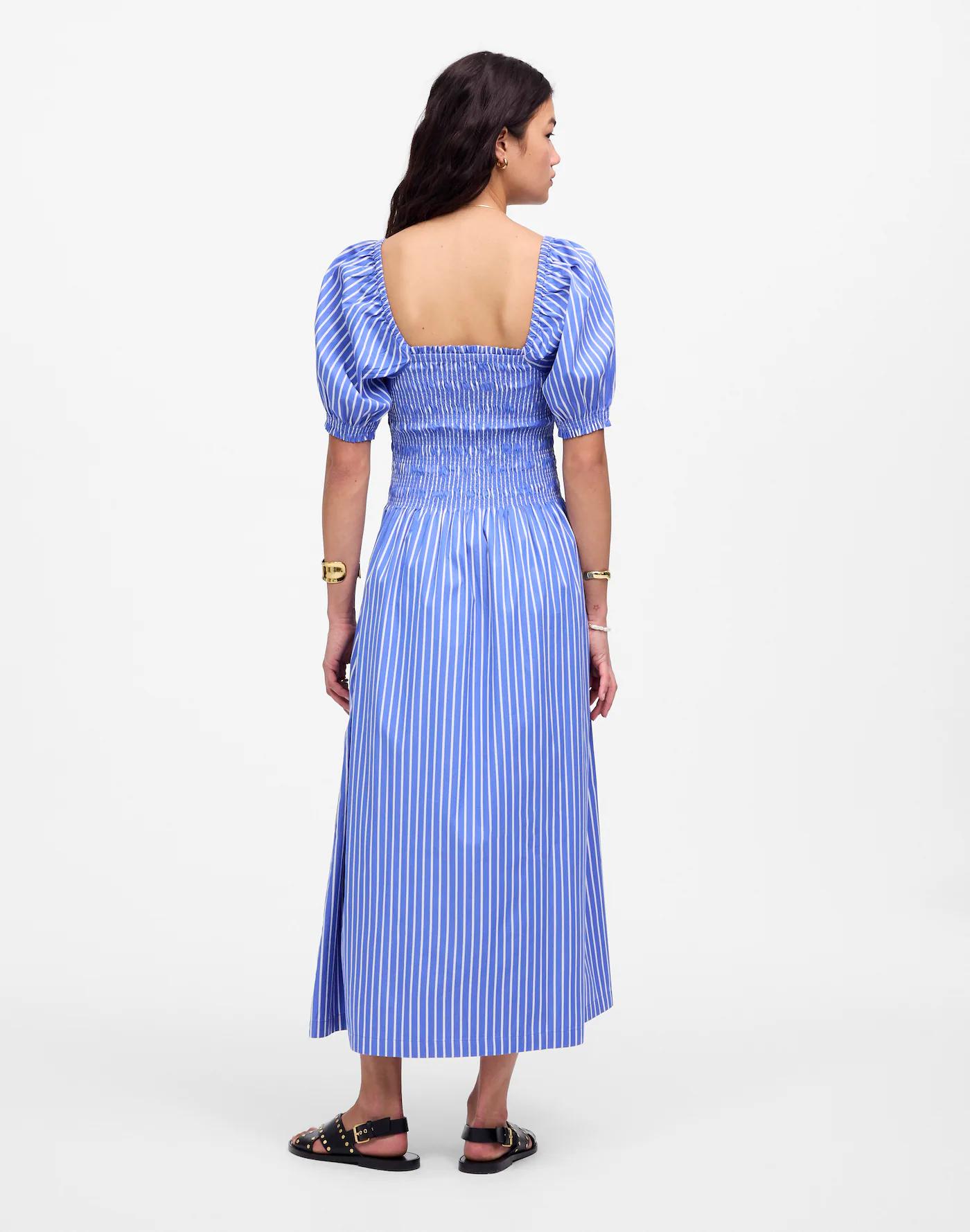 Smocked Puff Sleeve Midi Dress in Poplin Product Image