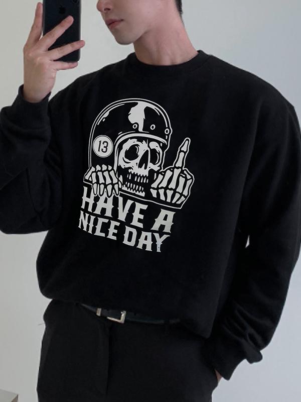 Men’s Funny Skull Letter Print Pullover Sweatshirt Product Image
