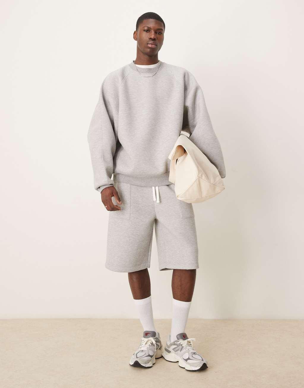 ASOS DESIGN heavyweight scuba extreme oversized sweatshirt in gray heather Product Image