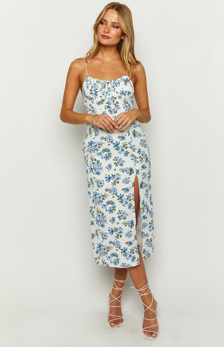 Sallie Blue Floral Midi Dress Product Image