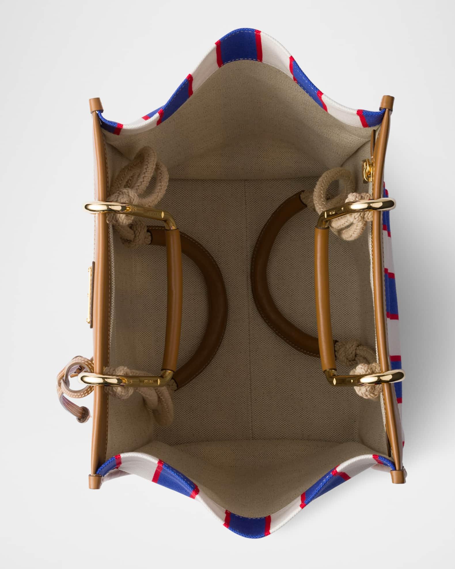 Large Striped Canvas and Leather Tote Bag Product Image