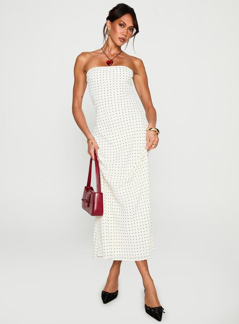 Just For Fun Strapless Maxi Dress White Polka Dot Product Image