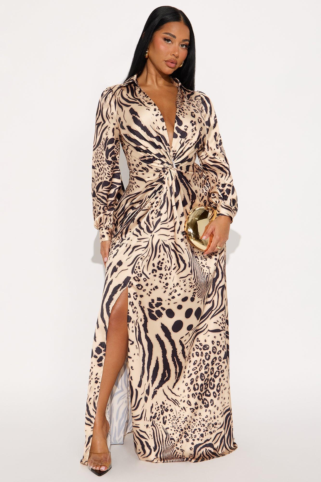 Elevated Lifestyle Satin Maxi Dress - Leopard Female Product Image
