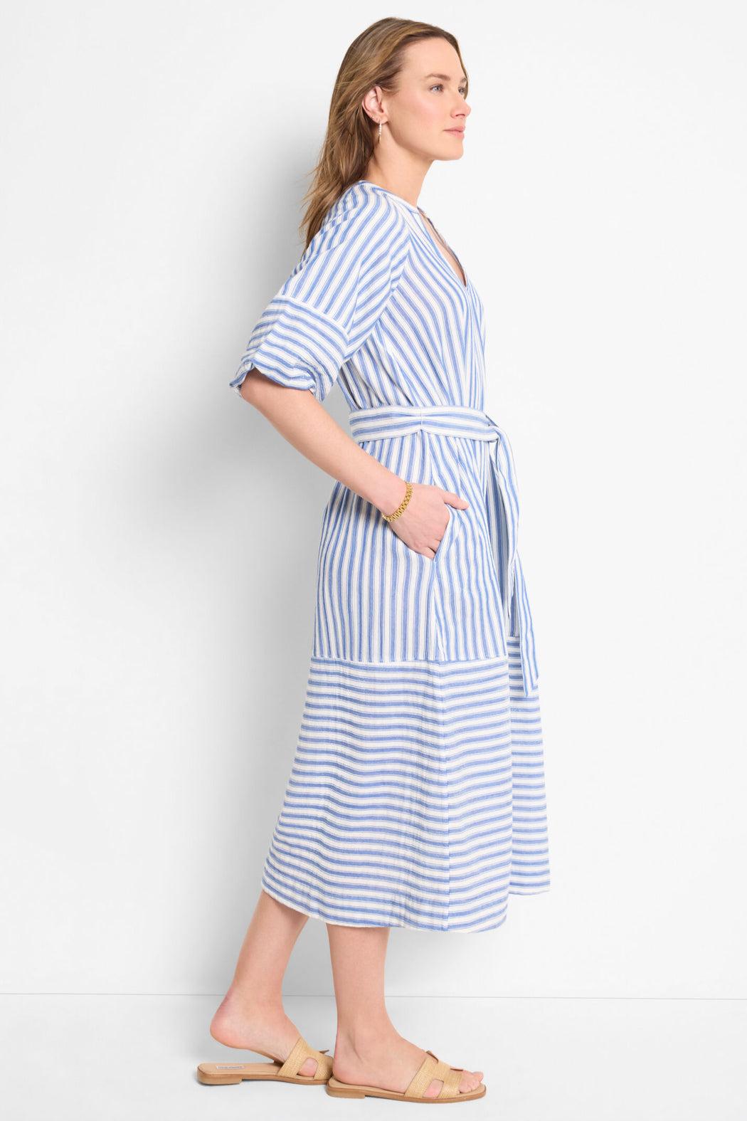 Double Gauze Mixed Stripe Dress- Blue Multi Product Image
