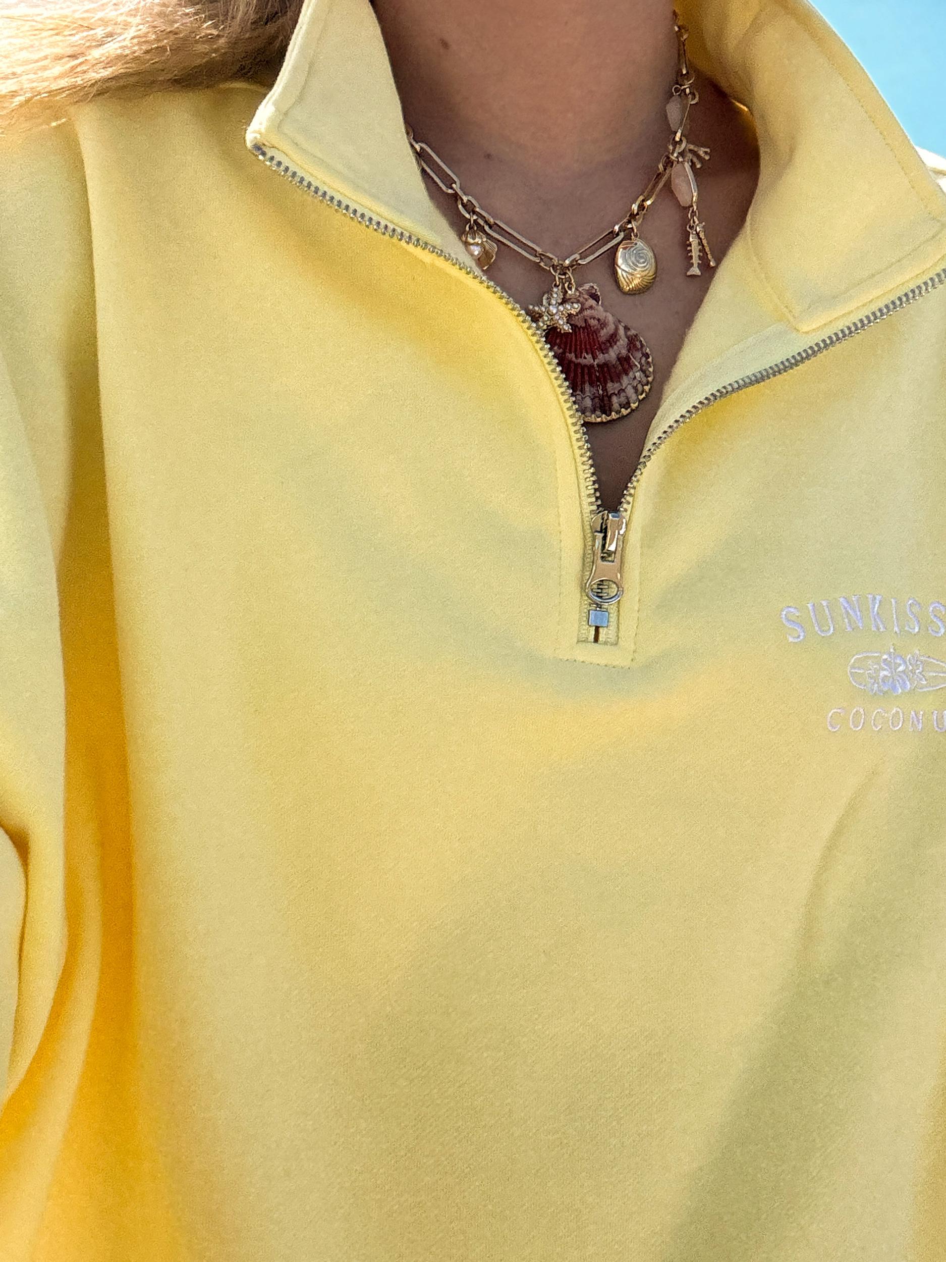 Isabella Banana Yellow Sunkissedcoconut Embroider Quarter Zip Sweatshirt Product Image