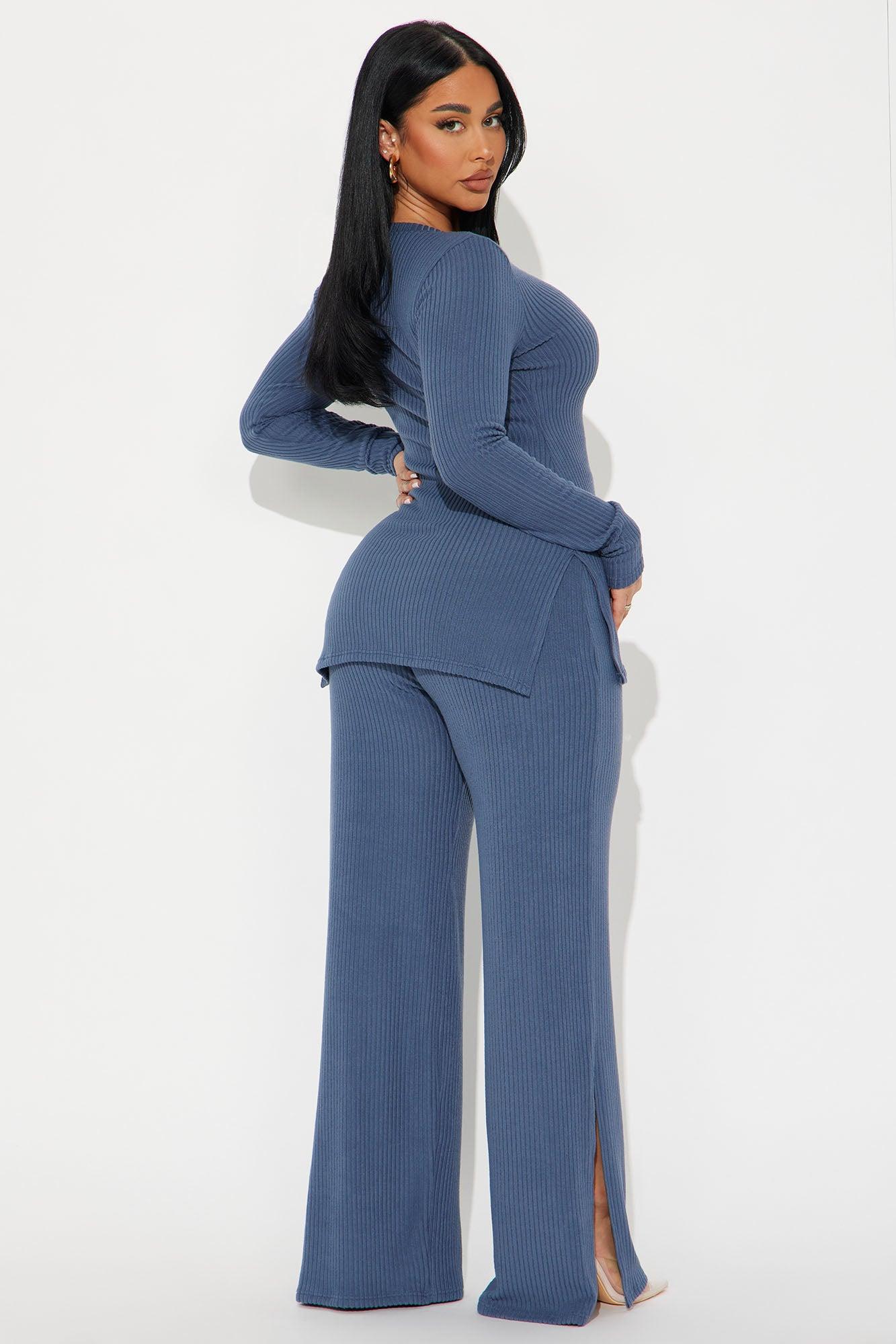 Maya Cozy Ribbed Pant Set - Denim Product Image