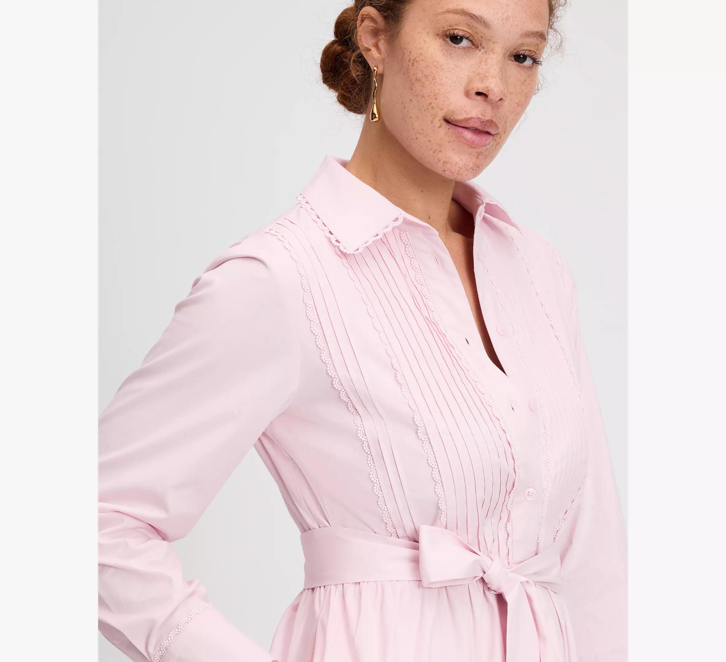 Pintuck Tiered Shirt Dress Product Image