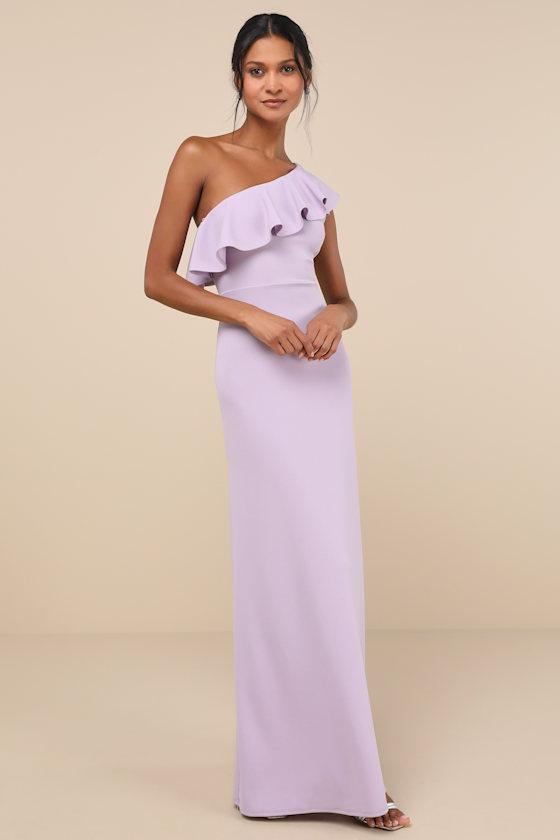Last Forever Lavender One-Shoulder Ruffle Maxi Dress Product Image