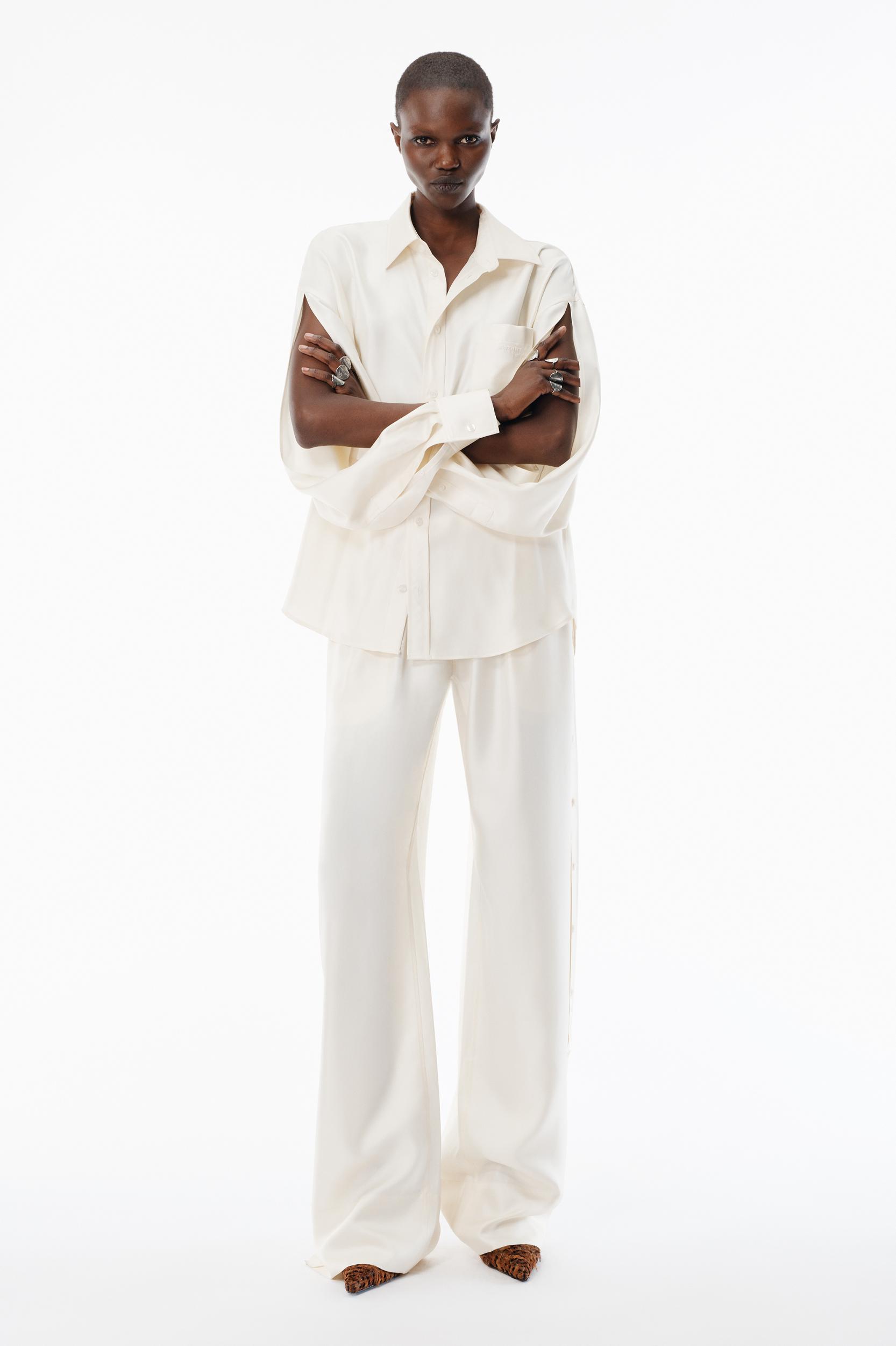 Ivory Heavy Silk Side Placket Pant Product Image