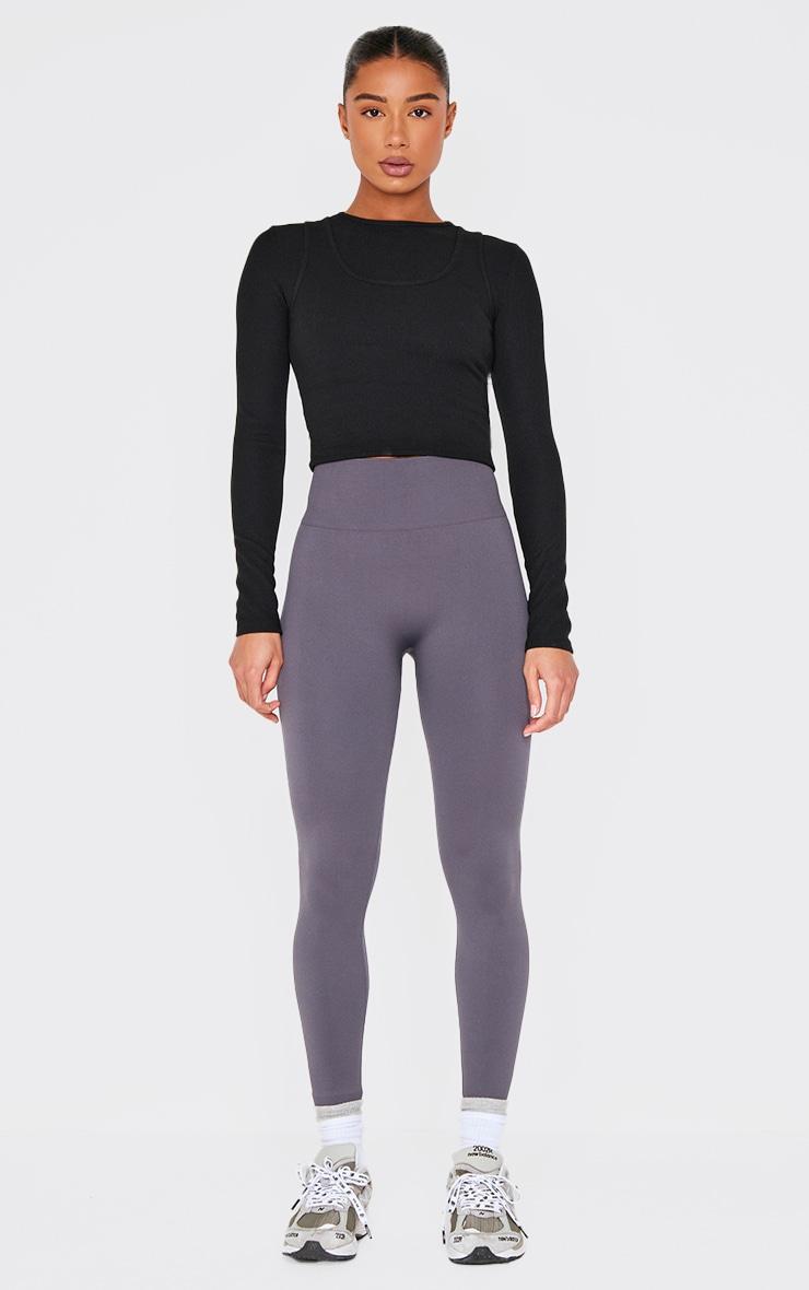 Black Ribbed Double Layer Detail Long Sleeve Top Product Image