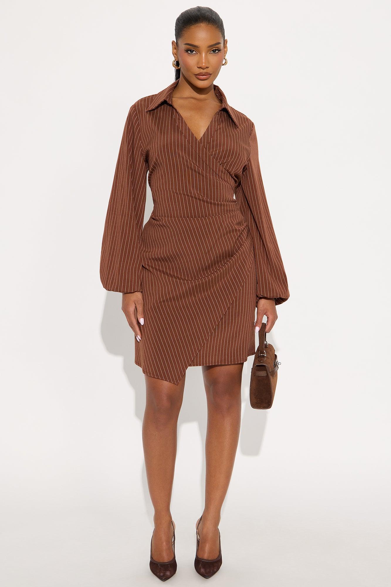 Valeria Pinstripe Mini Dress - Brown Female Product Image