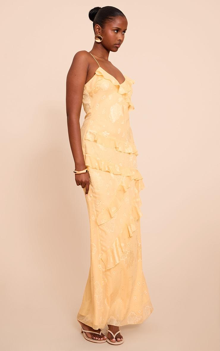 Lemon Floral Embroidered Frill Maxi Dress Product Image