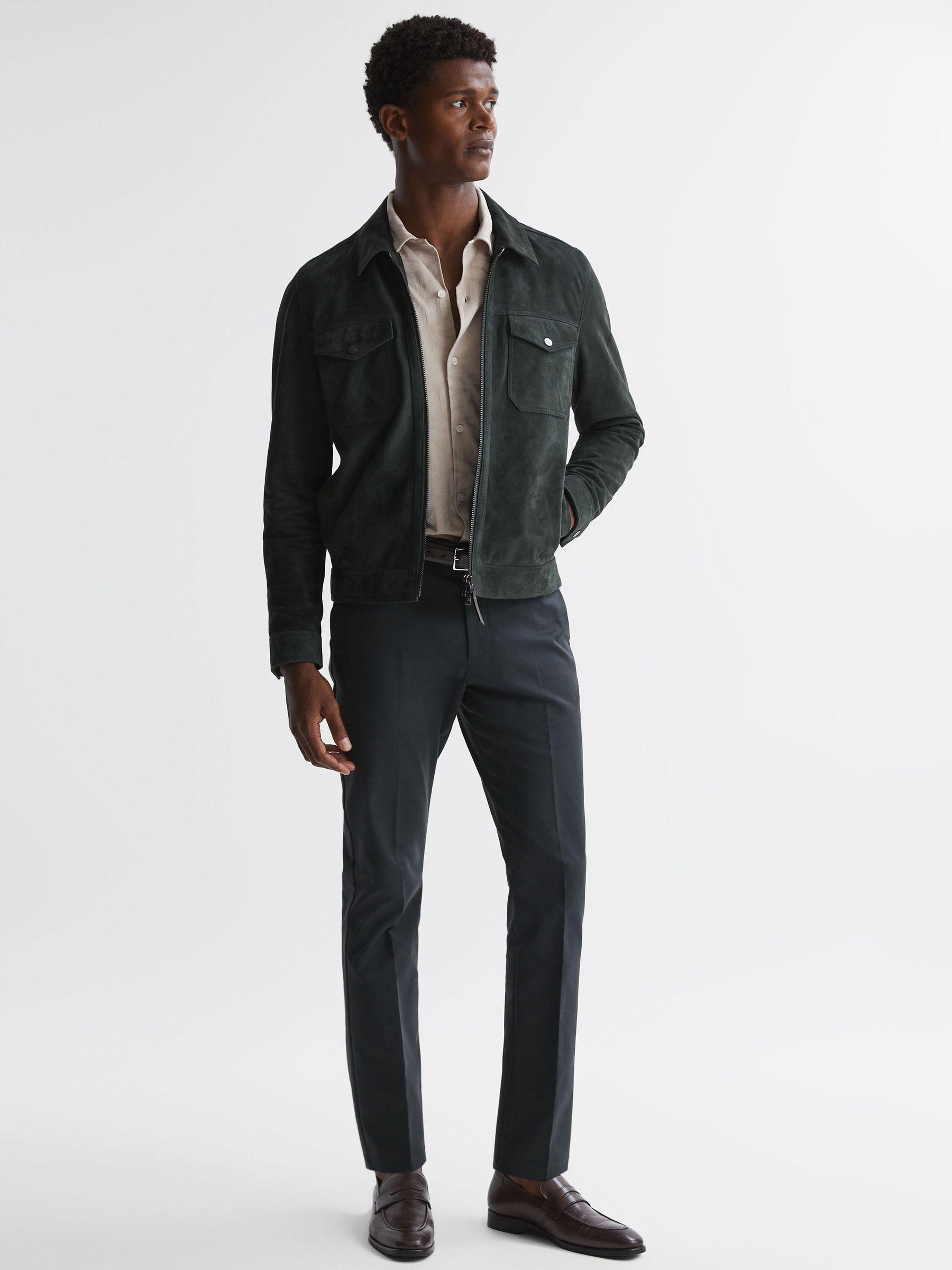 Slim Fit Cotton Blend Chinos in Steel Blue Product Image