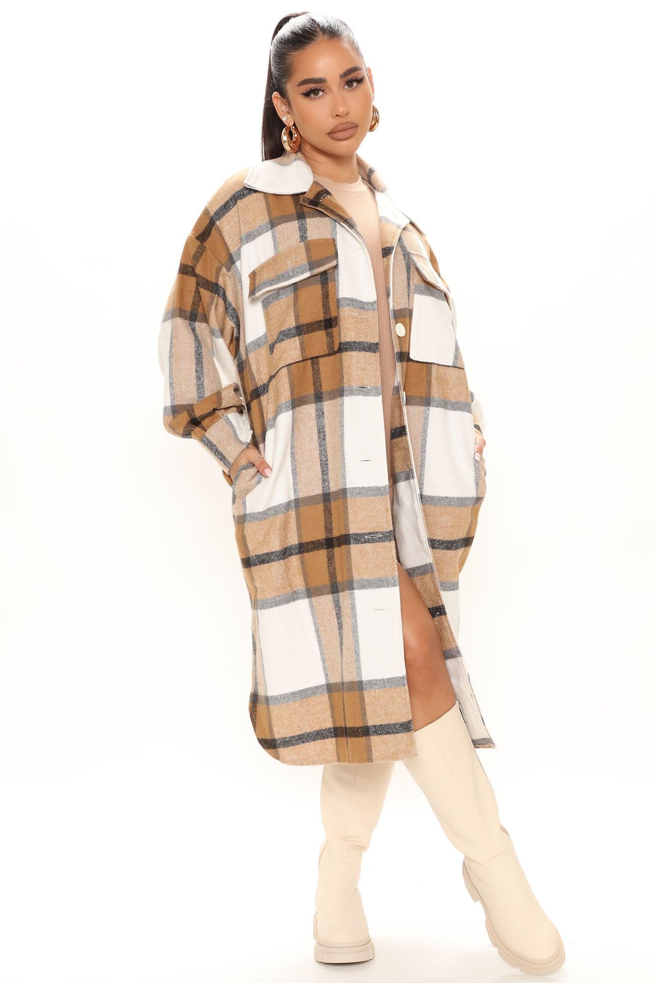 One Step Closer Long Shacket - Taupe/combo Product Image