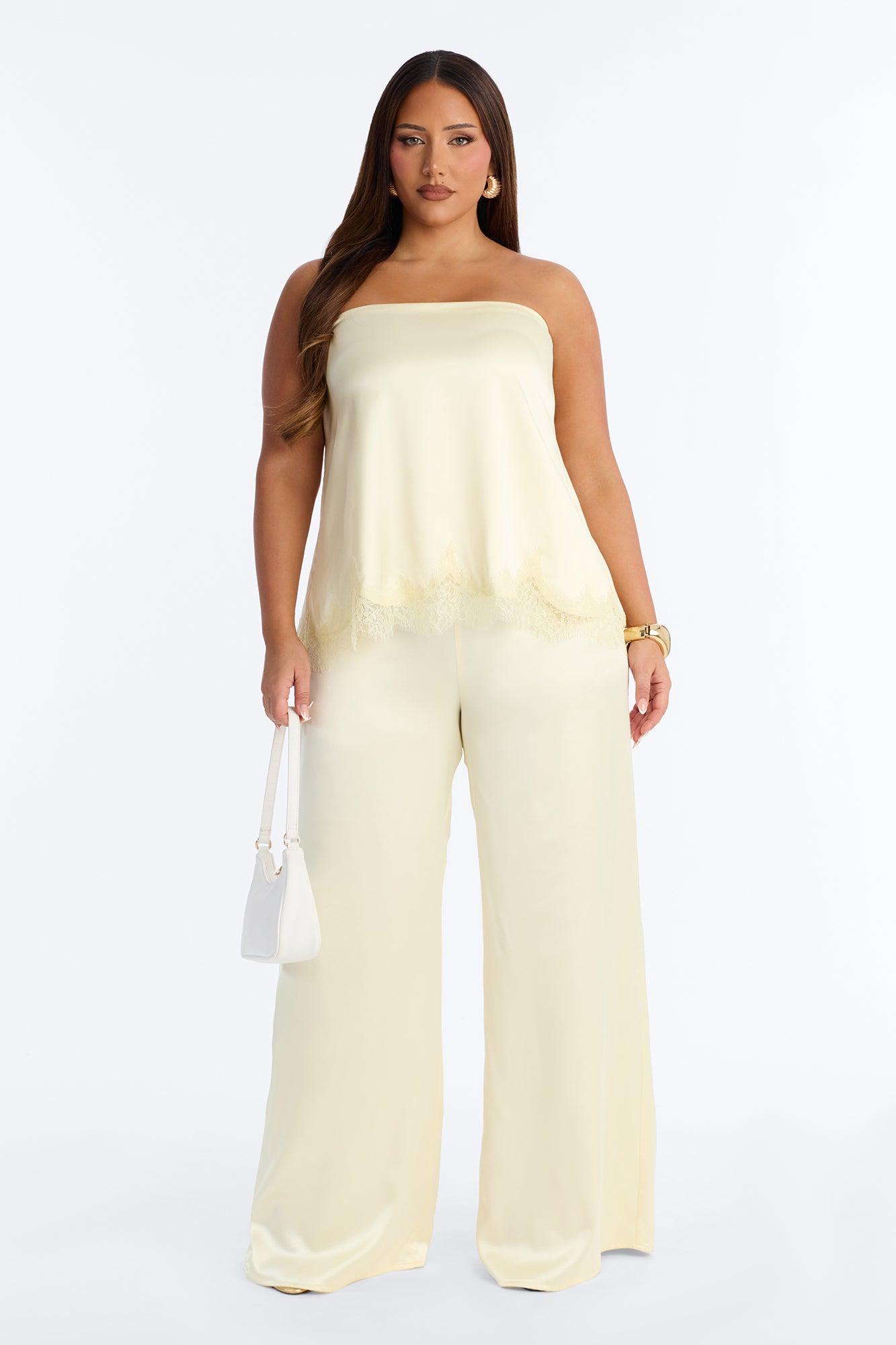 Kierra Satin Strapless Wide Leg Jumpsuit - Yellow Female Product Image