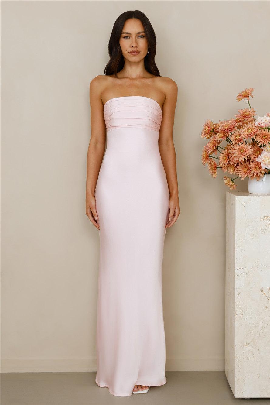 The Seraphina Strapless Satin Maxi Dress Pink Product Image