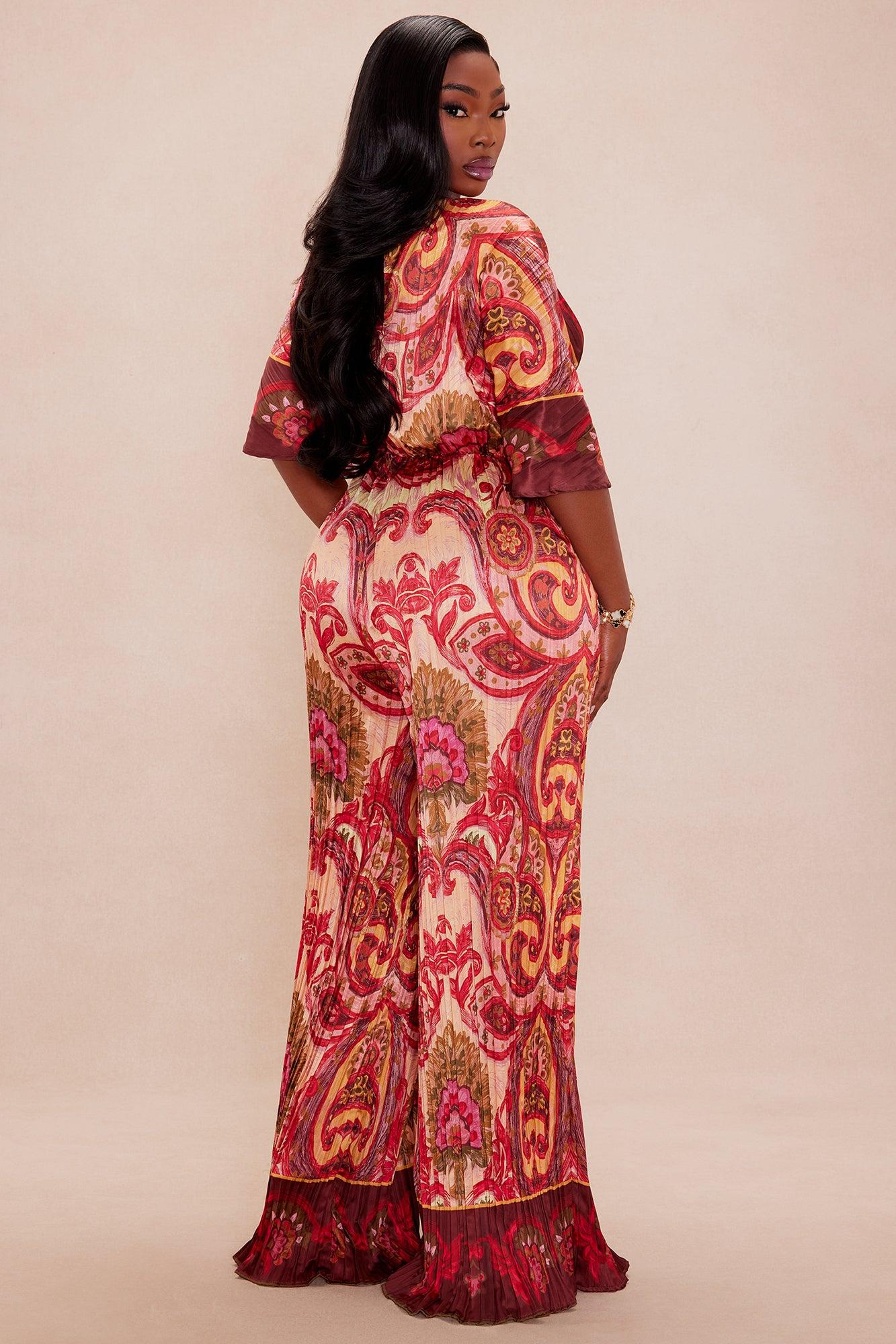 Kamari Pleated Wide Leg Jumpsuit - Red/combo Product Image