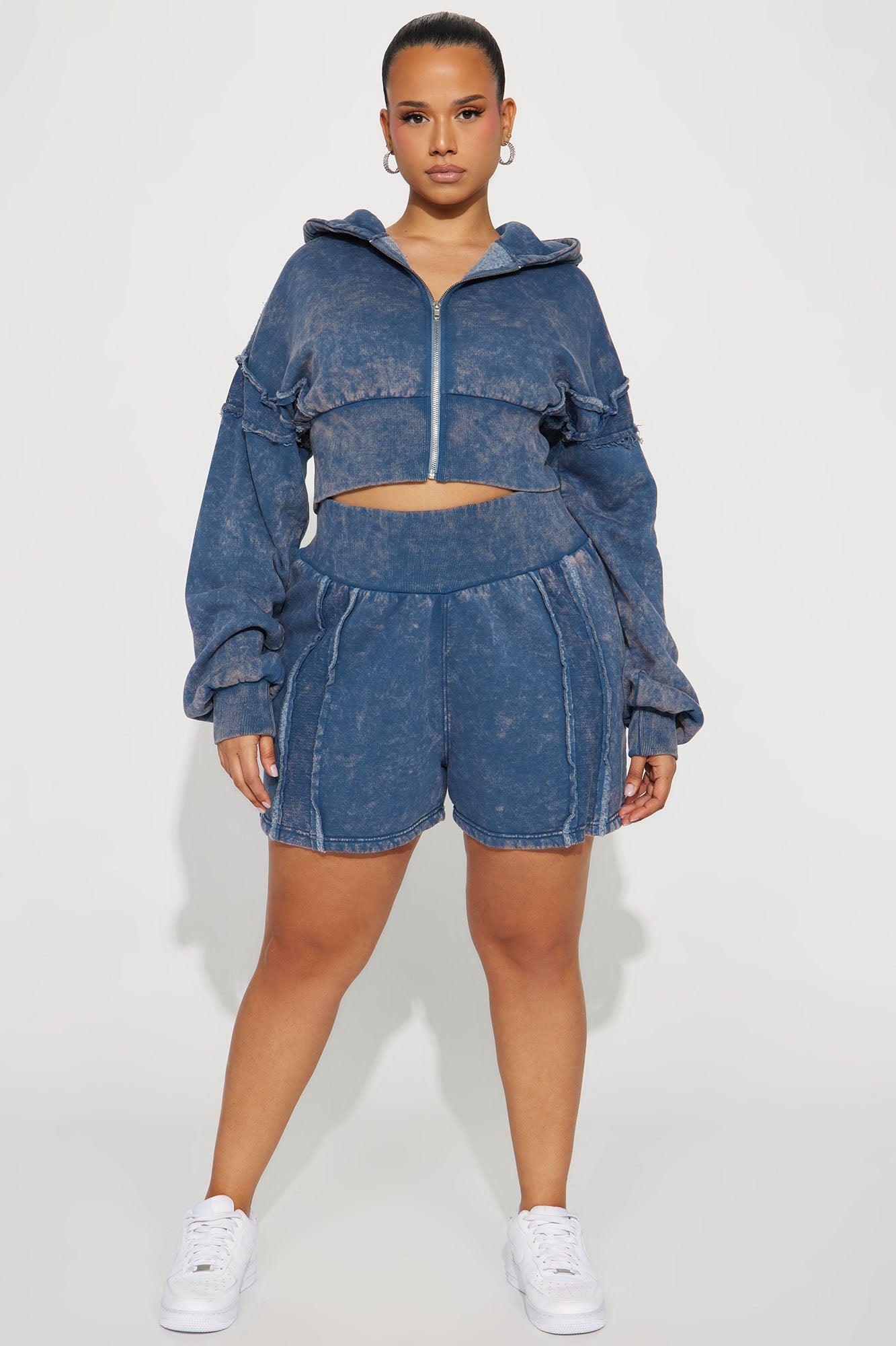 Kamaya Washed Cropped Fleece Hoodie - Slate Blue Product Image