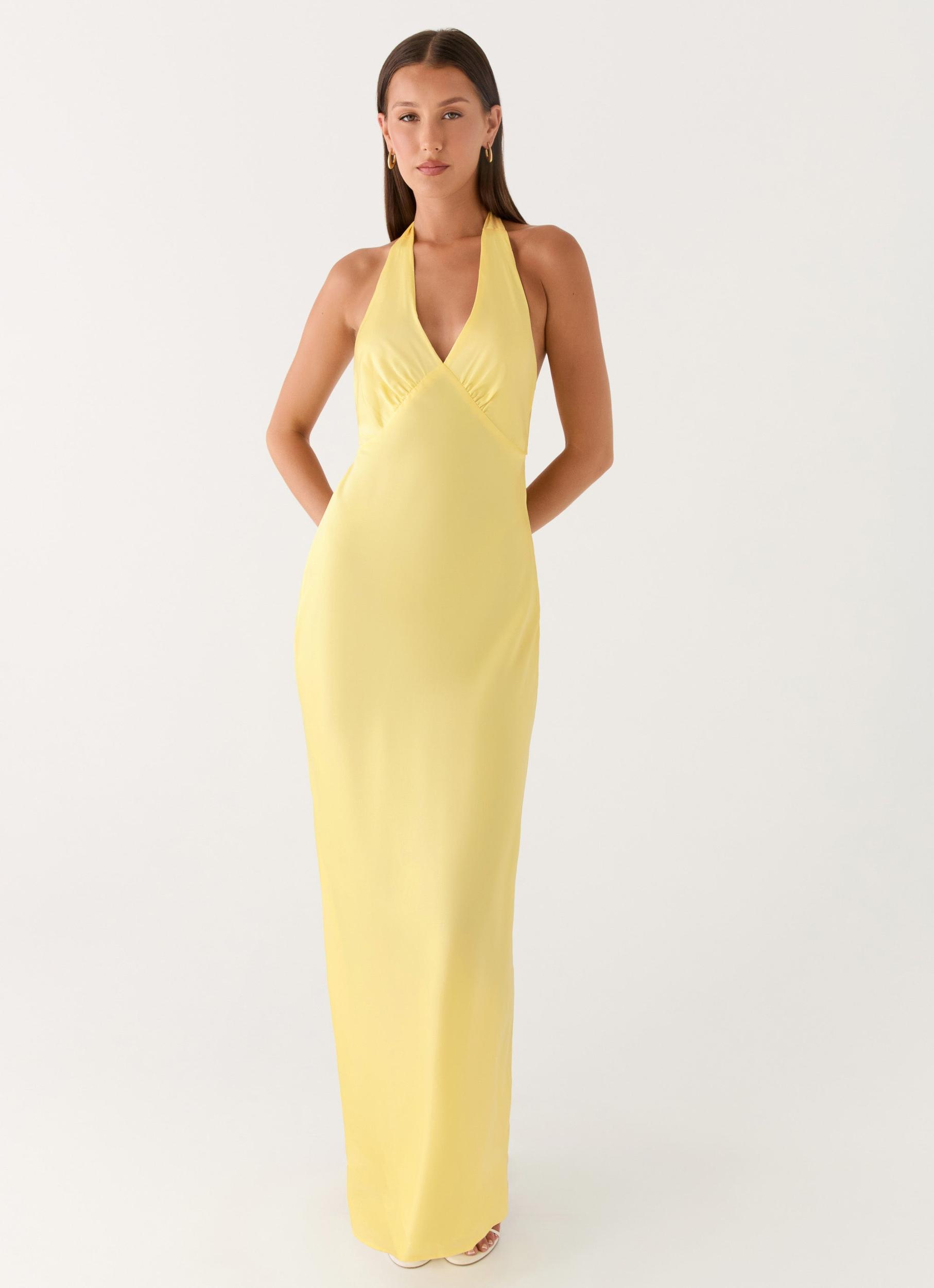 Heavy Hearted Satin Maxi Dress - Lemon Product Image