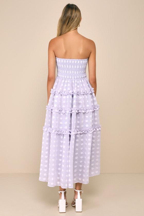 Beautiful Sentiments Lavender Floral Strapless Tiered Midi Dress Product Image