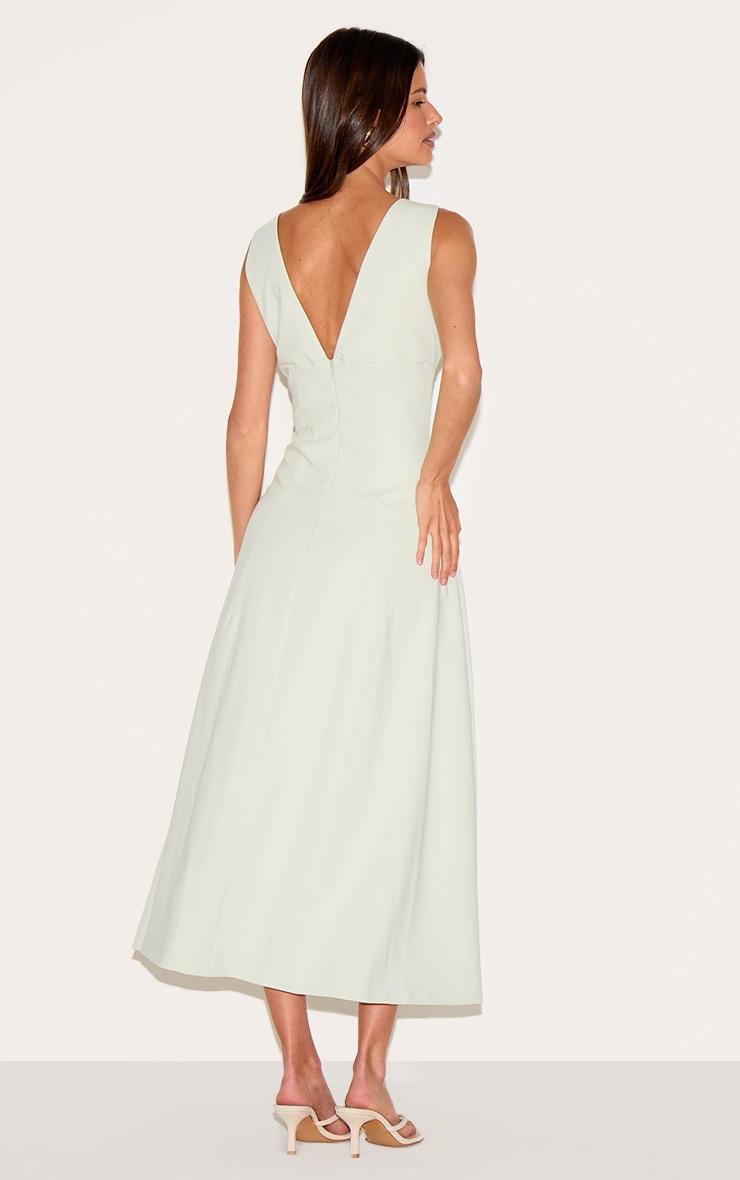  Sage Green Tailored Woven Plunge Button Down Midi Dress Product Image