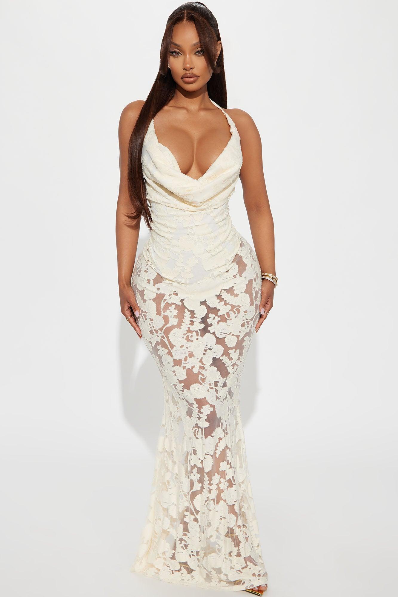 Daisy Mesh Embroidery Maxi Dress - Cream Product Image
