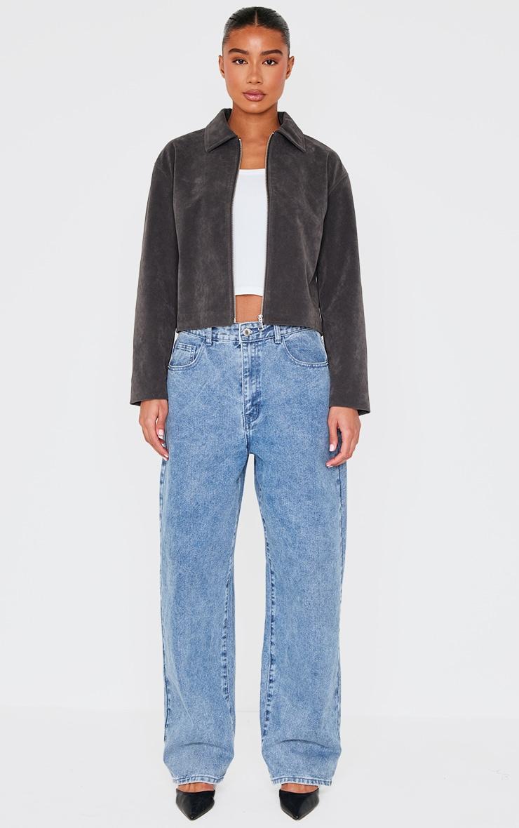 Charcoal Zip Up Faux Suede Jacket Product Image