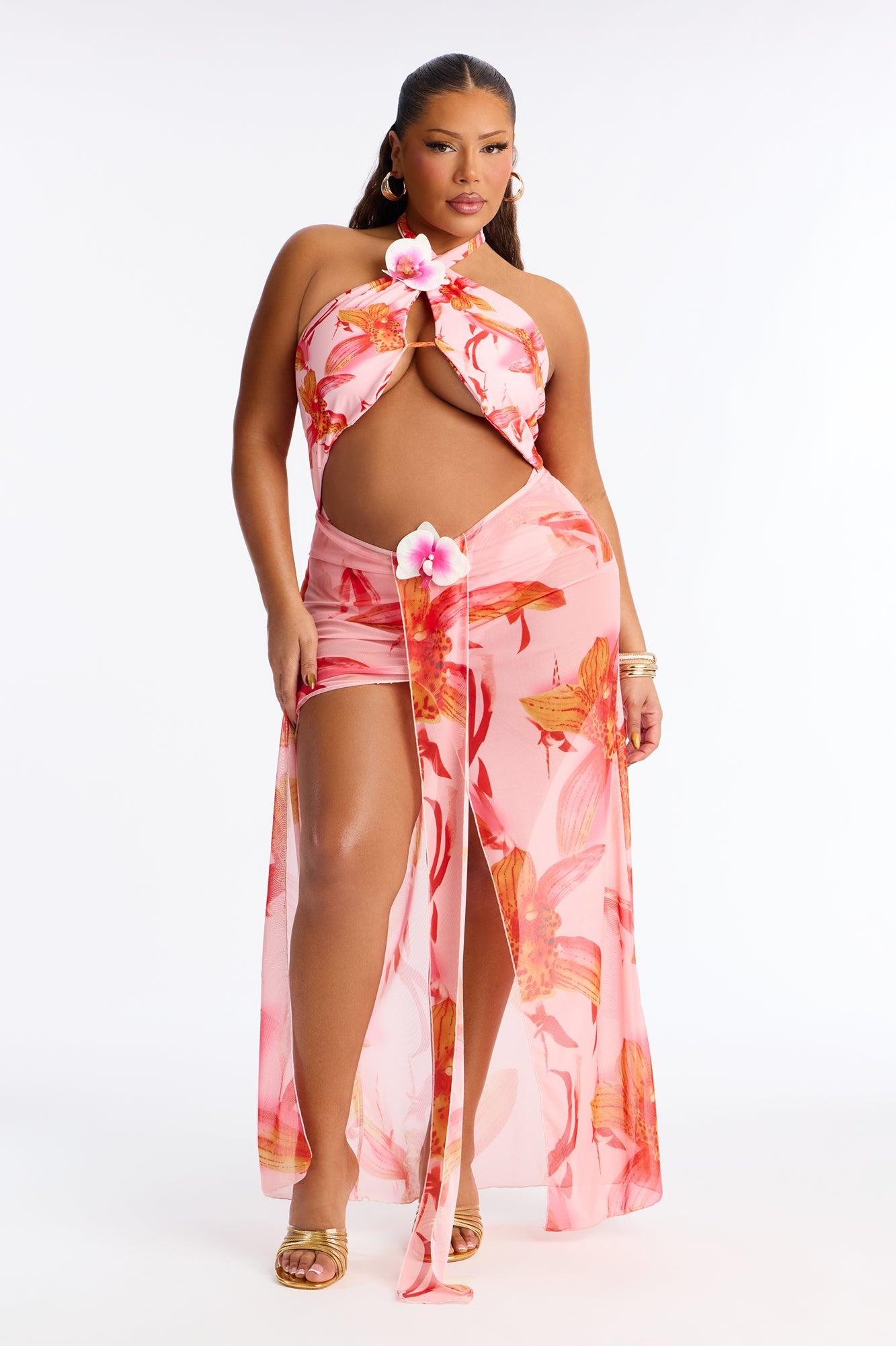 Aurora Orchid 1 Piece Swimsuit & Cover Up Skirt Set - Pink/combo Female Product Image