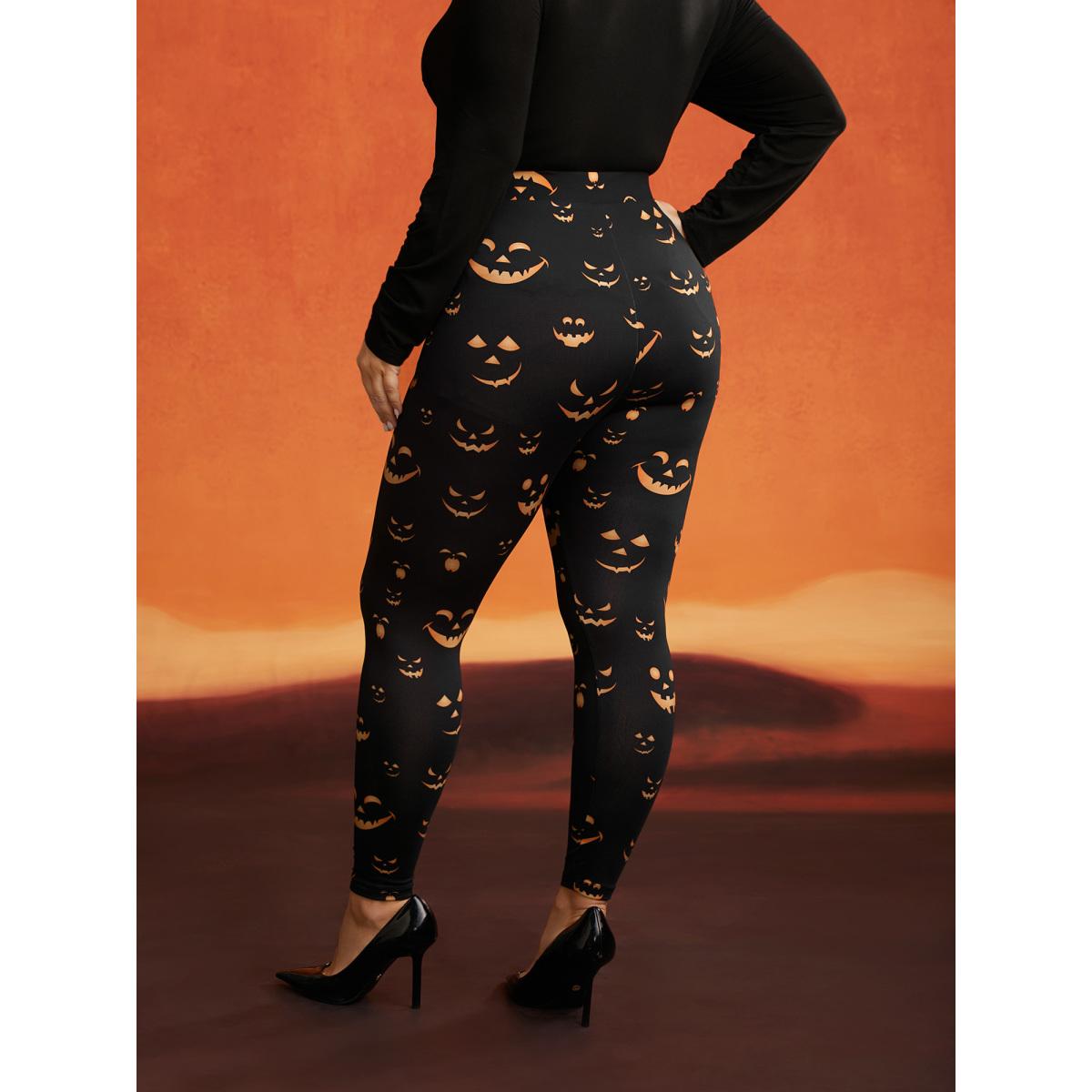 Plus Size Stretchy Jack-o-Lantern Leggings Women Black Timeless High stretch Skinny Mid Rise Elegant Leggings BloomChic 30/6X Product Image