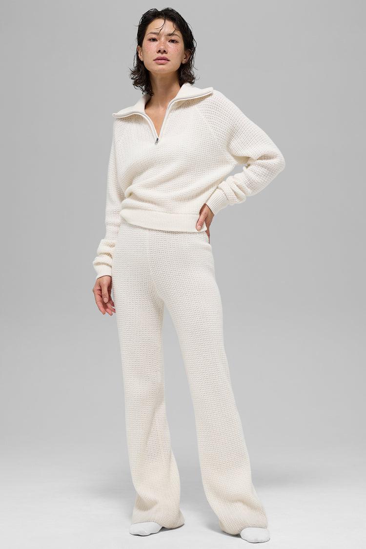 Cashmere Plush Waffle 1/4 Zip Pullover - Ivory Product Image